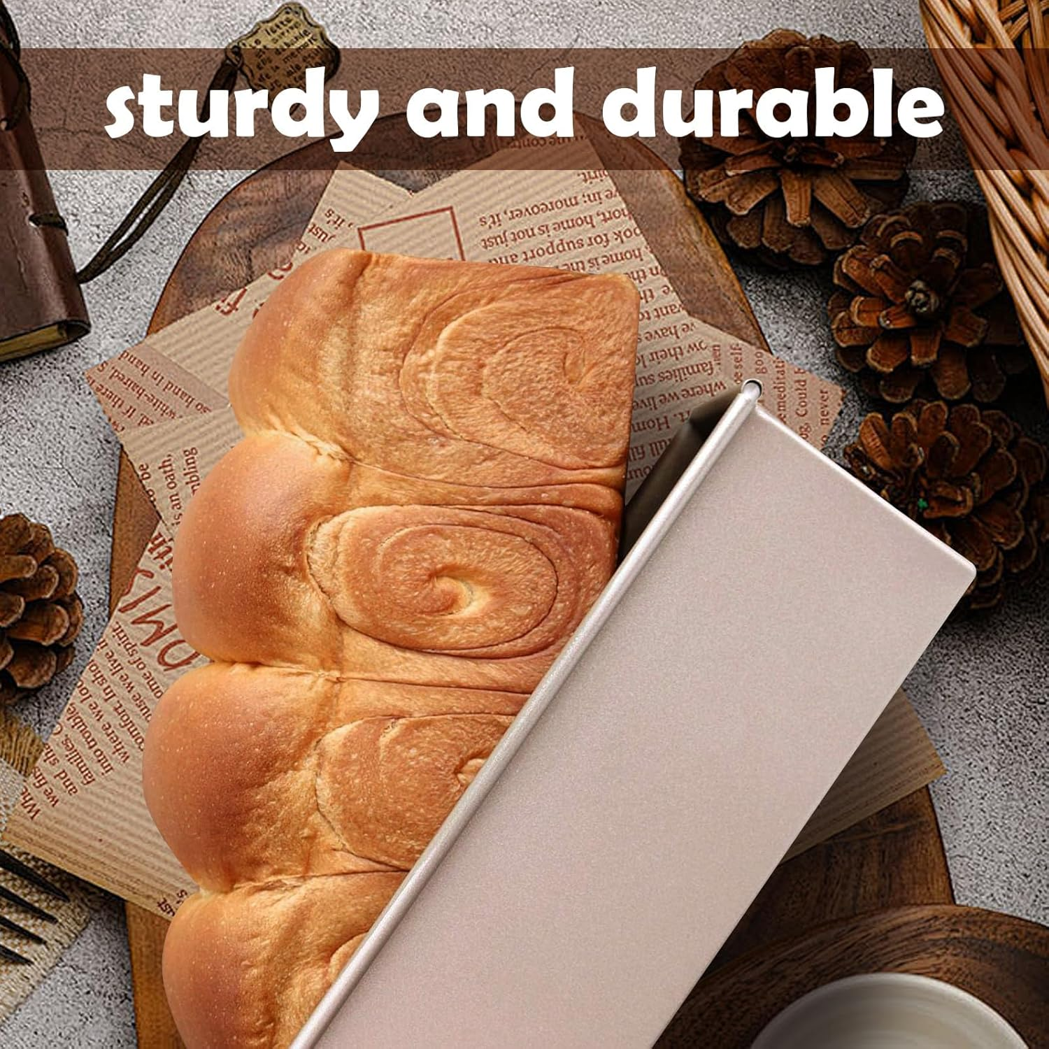 SKTMH 750G Loaf Pan with Cover, Bakeware Aluminized Steel Pullman Baking Mould Cake Toast Bread Mold, Nonstick & Quick Release Coating for Baking Bread Toast for Home Baking (13 X 4 Inch) image number 2