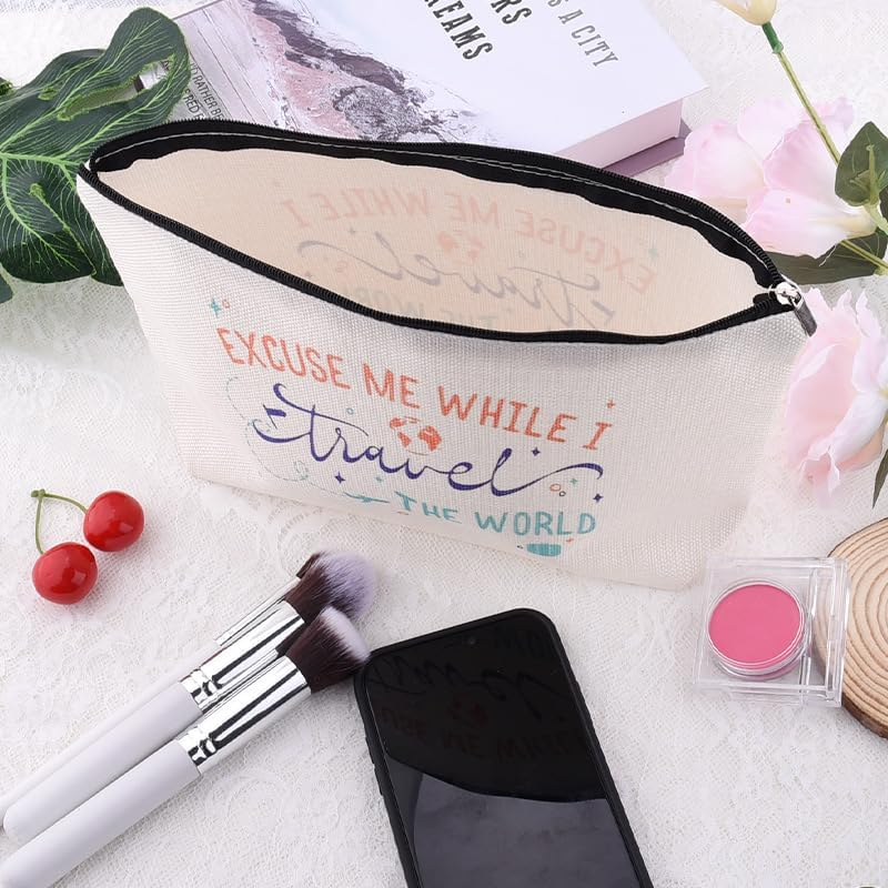 World Travel Gifts for Women Makeup Bags Birthday Christmas Xmas Gifts for Traveler Flight Attendants Friends Mom Daughter Trip Gift Excuse Me While I Travel the World Makeup Organizer Cosmetic Bag image number 6