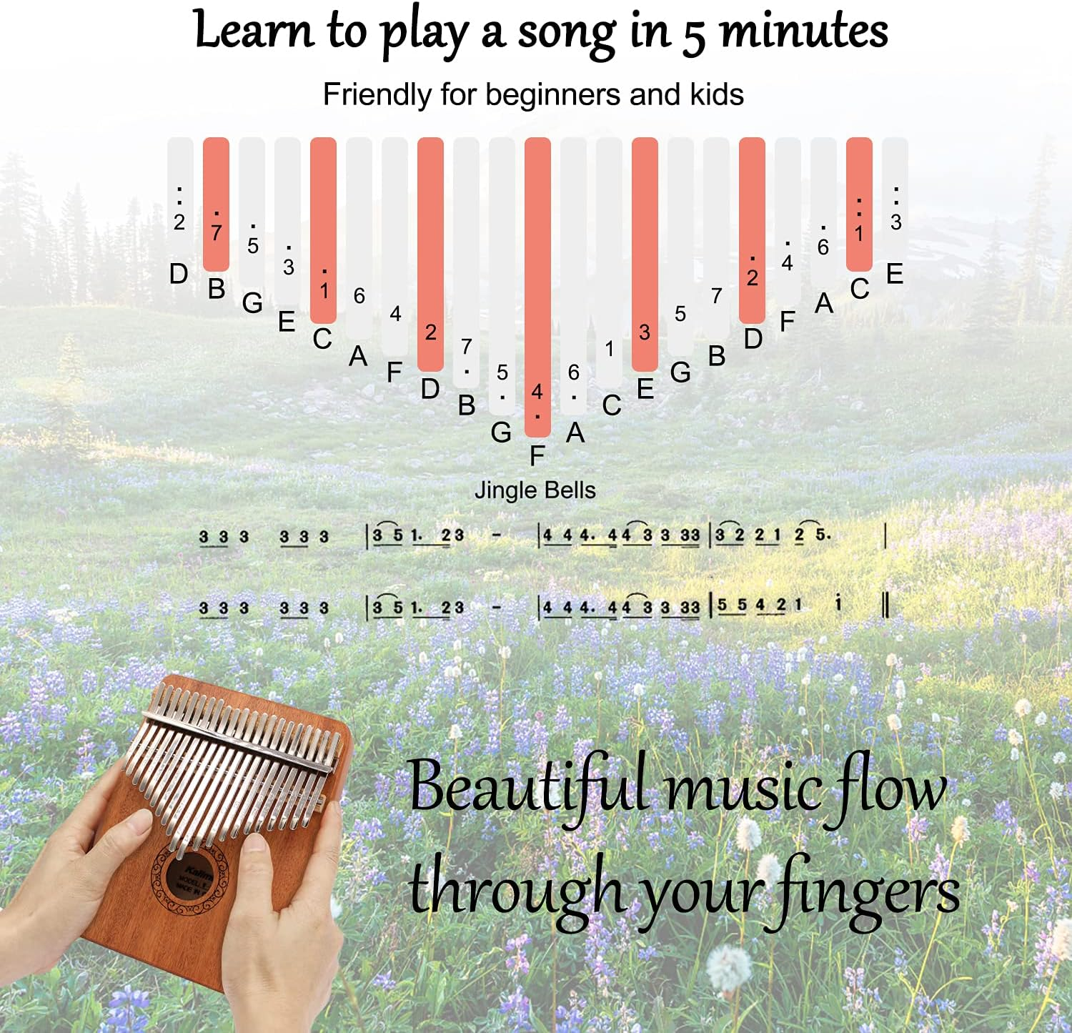 Kalimba Thumb Piano,Yundie Potable 17 Keys Mbira Finger Piano with Tune Hammer and Study Instruction,Musical Instruments Gift for Adult Beginners Professional (Brown, 21Keys)