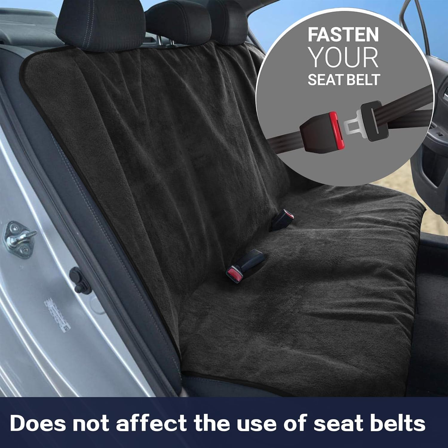 Car Seat Cover, Waterproof Sweat Towel Seat Cover, Black Universal Non-Slip Bucket Seat Protector for Car Truck SUV Seat, Auto Seat Pad for Pet & Kid, for Outdoor Sport Activities (Black Backseat) image number 6