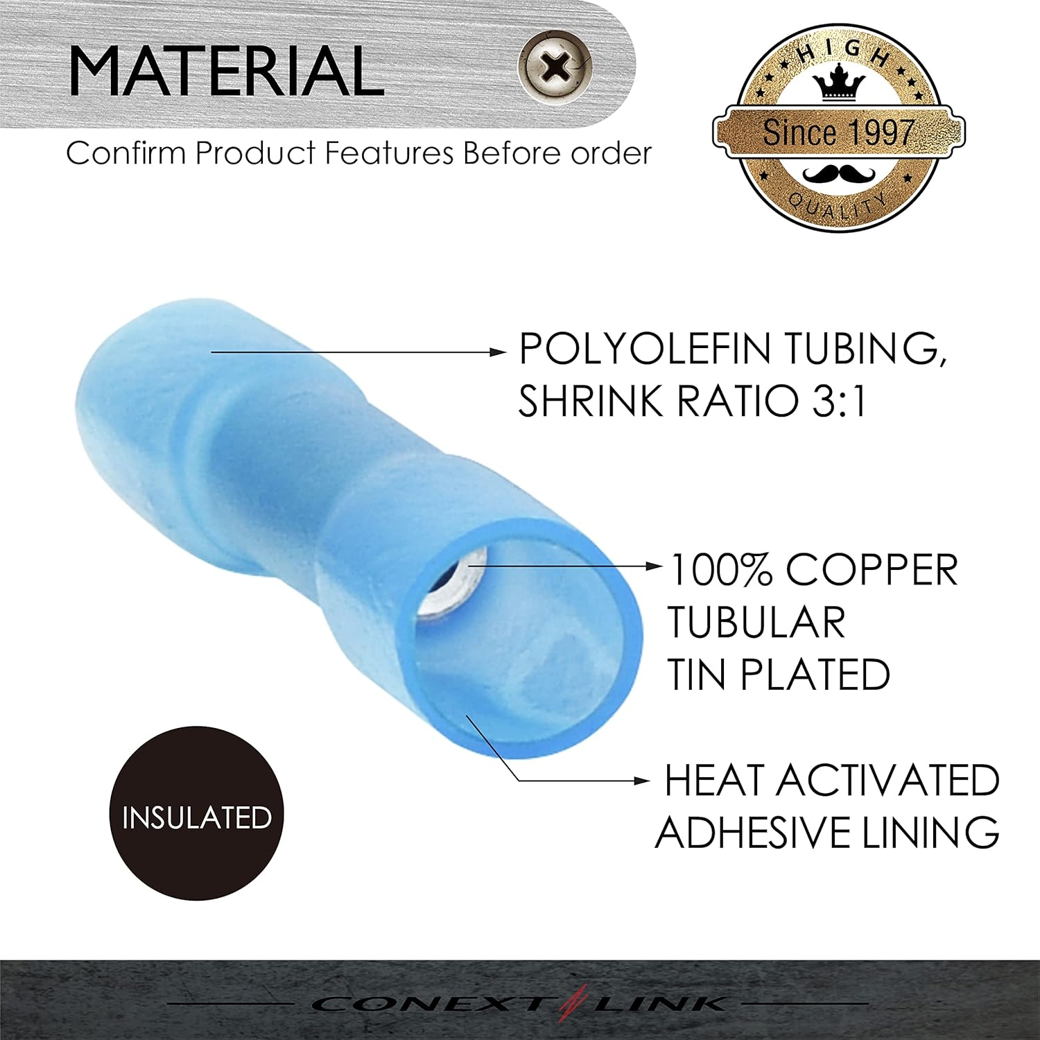 Conext Link BCHS-B25 Series Heat Shrink Butt Connector 25 Pack 16-14 Gauge Blue image number 3