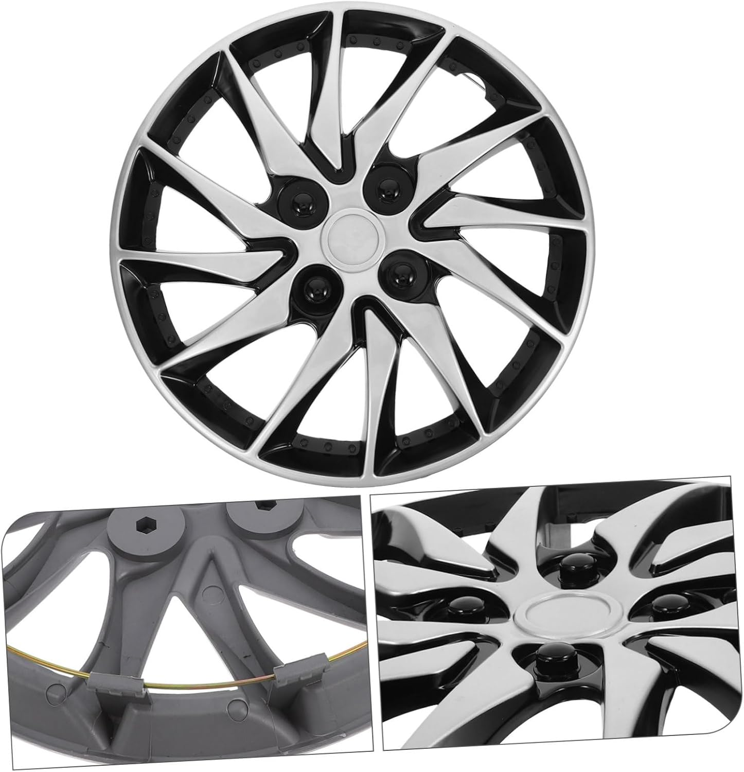 SOPOTUTU 14-Inch Silver Black Hubcap Wheel Cover for Car Hub Steel Rim Hub Case Compatible with Truck and Auto Replacement Wheel Caps for Vehicle image number 3