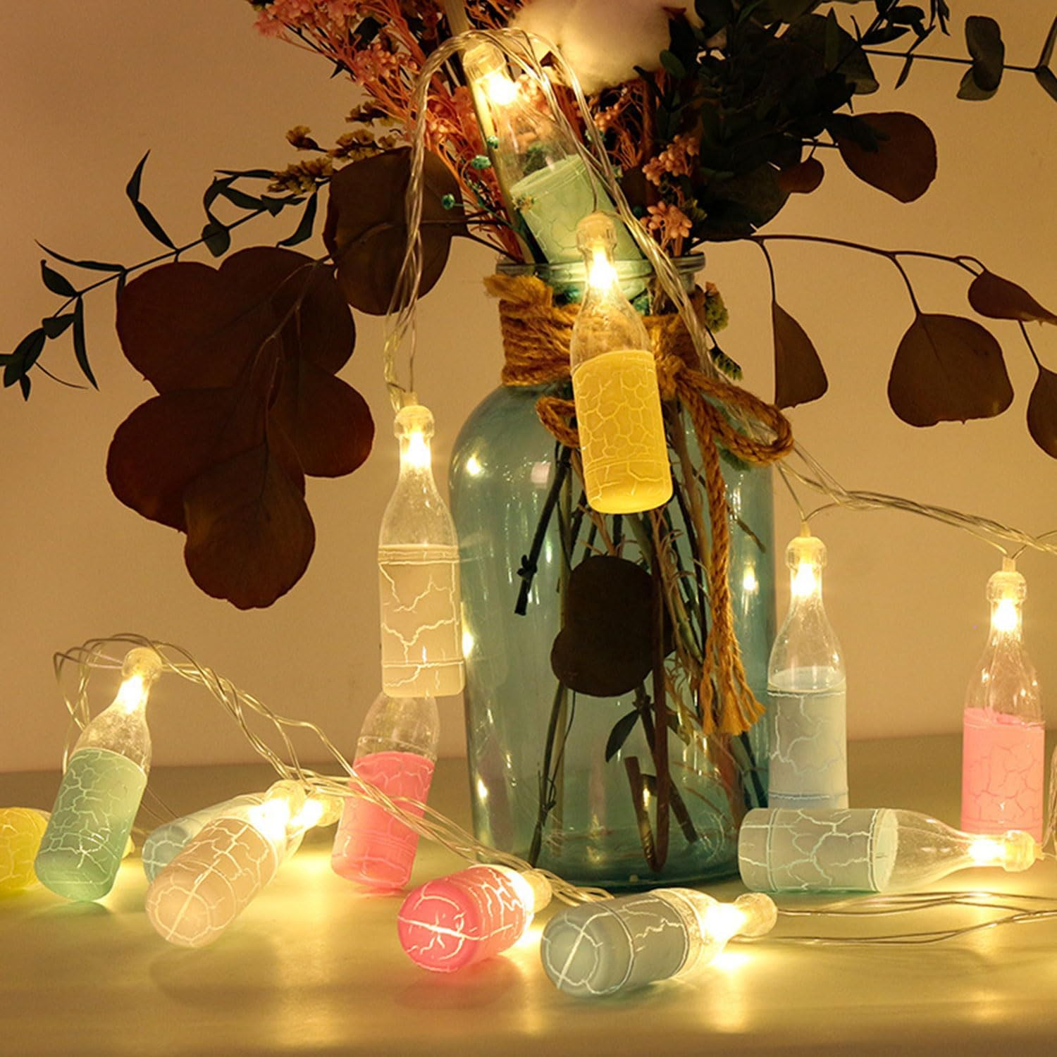 LED Fairy Lights with Bottle Design, 1.5 M 10 LED Wine Bottles Fairy Lights, Battery Operated, Luminous Wine Bottles, Battery Operated for Carnival, Halloween, Outdoor and Indoor, Decoration Living image number 2