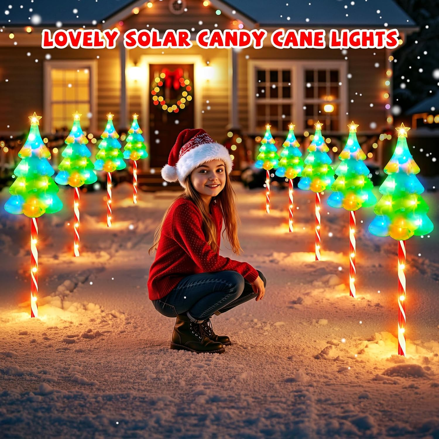 Ahaorigin Christmas Decorations, 6 Pack Colorful Solar Candy Cane Christmas Tree Lights with 10 Lighting Modes and Bright 102 LED, Waterproof Solar Light for Pathway Yard image number 2