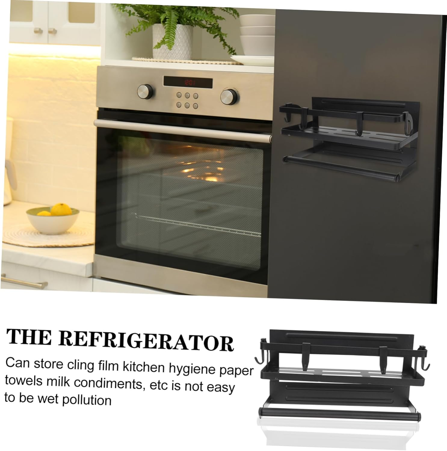 COLLBATH Magnetic Spice Rack for Refrigerator Kitchen Organizer Hooks Safety Guardrail Versatile Shelf for Cooking Oils Jars and Seasonings Space-Saving Design for Home Storage