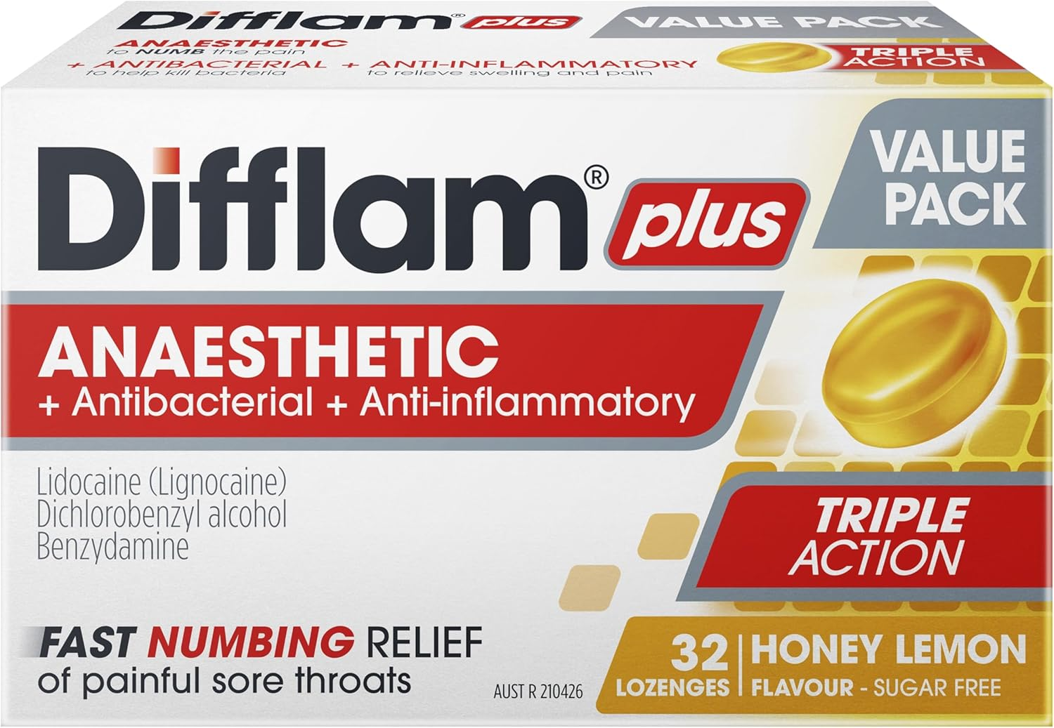 Difflam plus Anaesthetic Honey and Lemon 32 Lozenges image number 1