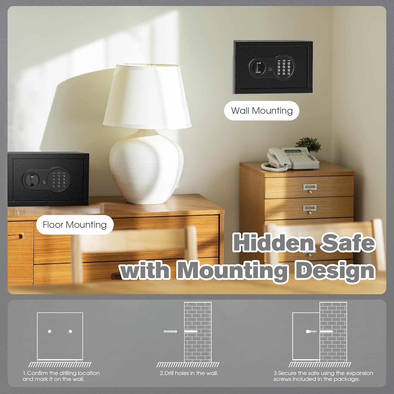 Advwin Security Safe and Lock Box, Steel Drop Safe with Electronic Digital Keypad and Key, 13 L/0.46 Cubic Feet, for Home Office Hotel Business Jewelry Cash image number 1