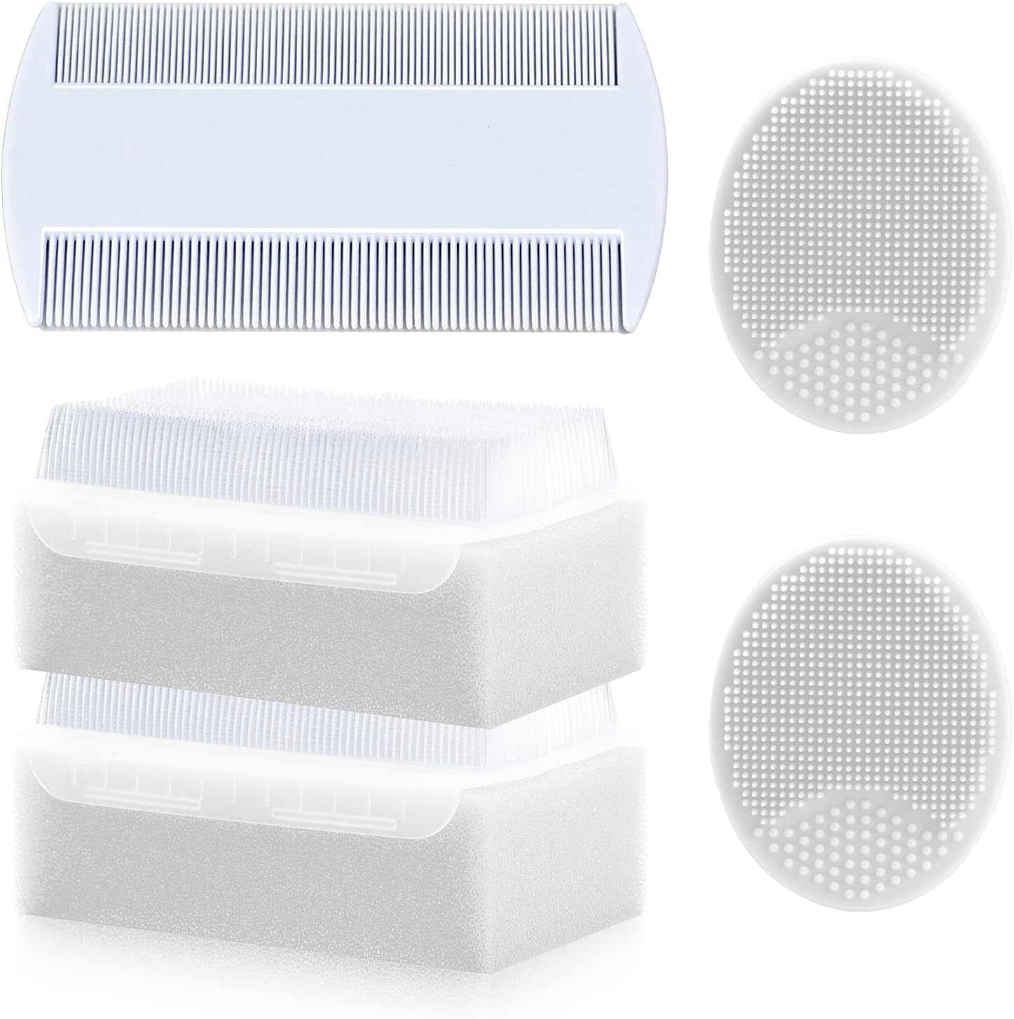 Cradle Cap Brush for Babies, 5Pcs Cradle Cap Treatment Set with Soft Bristle Brushes Silicone Scrubber Long Comb for Newborn Bathing Essentials Baby Brush and Comb Set (White)