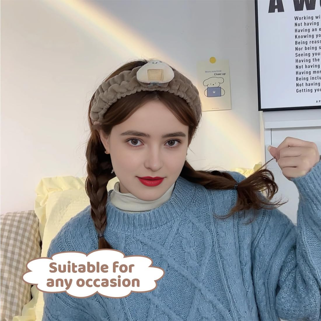 Spa Face Headband Wrist Wash Bands Set Face Wash Bracelets Elastic Makeup Hair Band Sweatband for Makeup and Washing Face Women Spa Yoga Shower, Coffee Colour image number 1