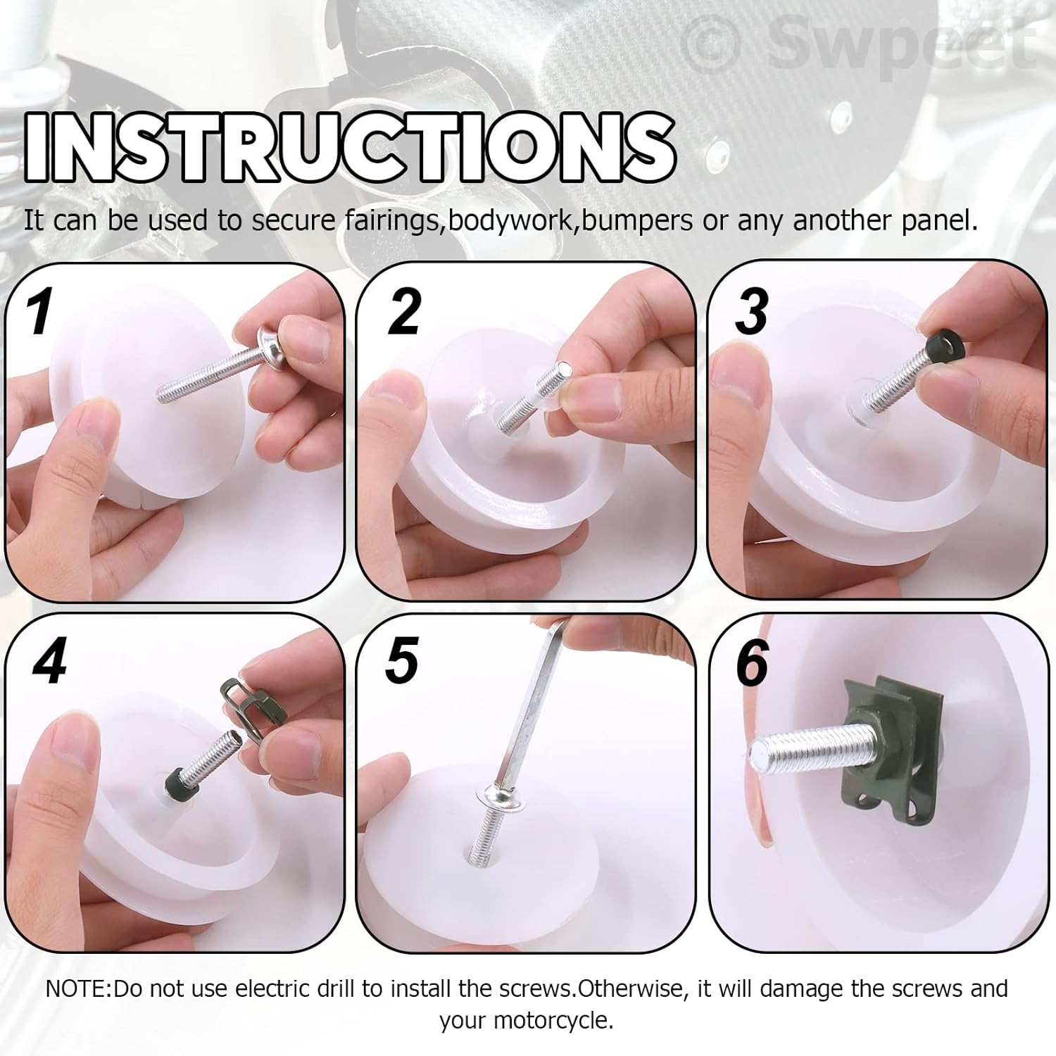 Swpeet 177Pcs 2 Sizes M5 M6 Motorcycle Fairing Bolt Assortment Kit, Motorcycle Windscreen Screws Fasteners Fixing Sportbike Bolts Fairing for All Models & Years Sport Bikes (Black) - Gold image number 5