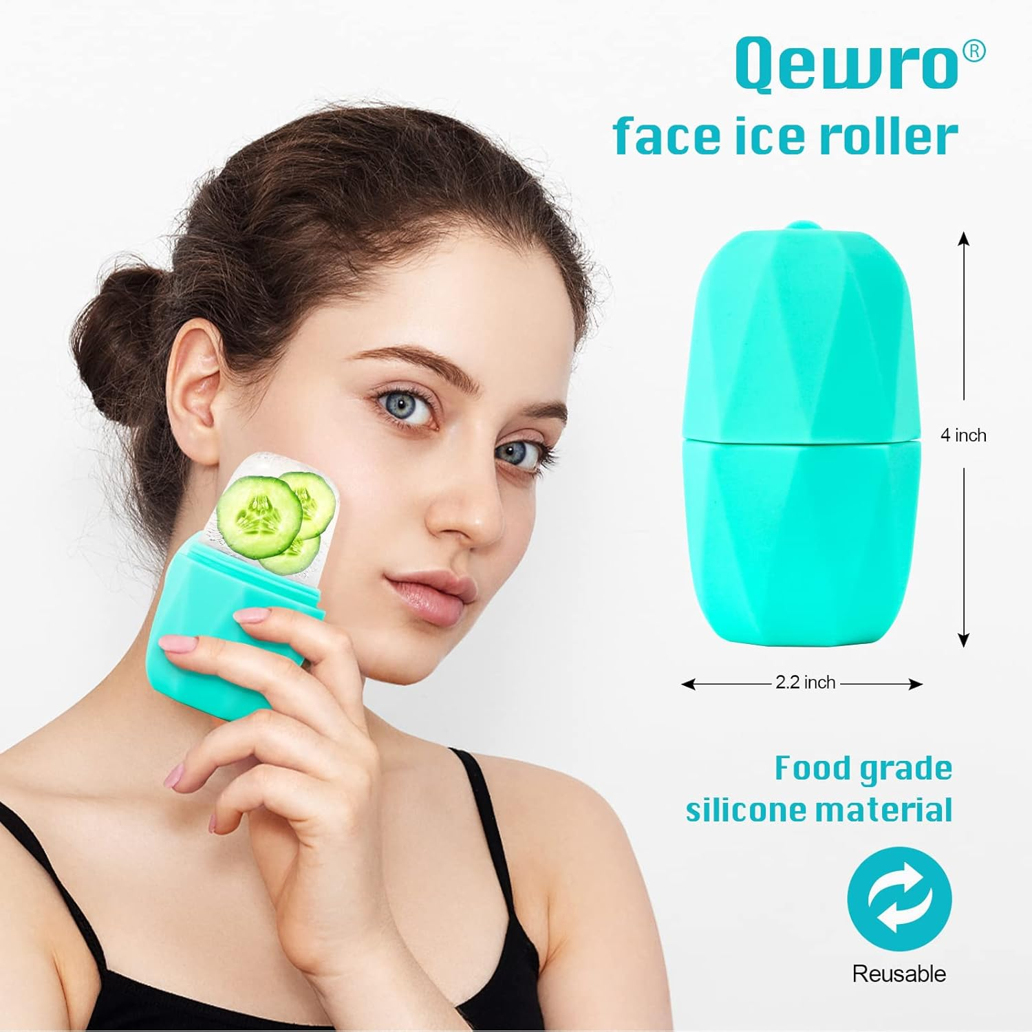 Qewro 2Pack Ice Roller for Face, Silicone for Tone Skin, Reusable Eye Puffiness Relief, Ice Roller Mold for Neck, Facial Roller to Remove Fine Lines Pores anti Wrinkles (Pink and Green) - Pink And Green image number 5