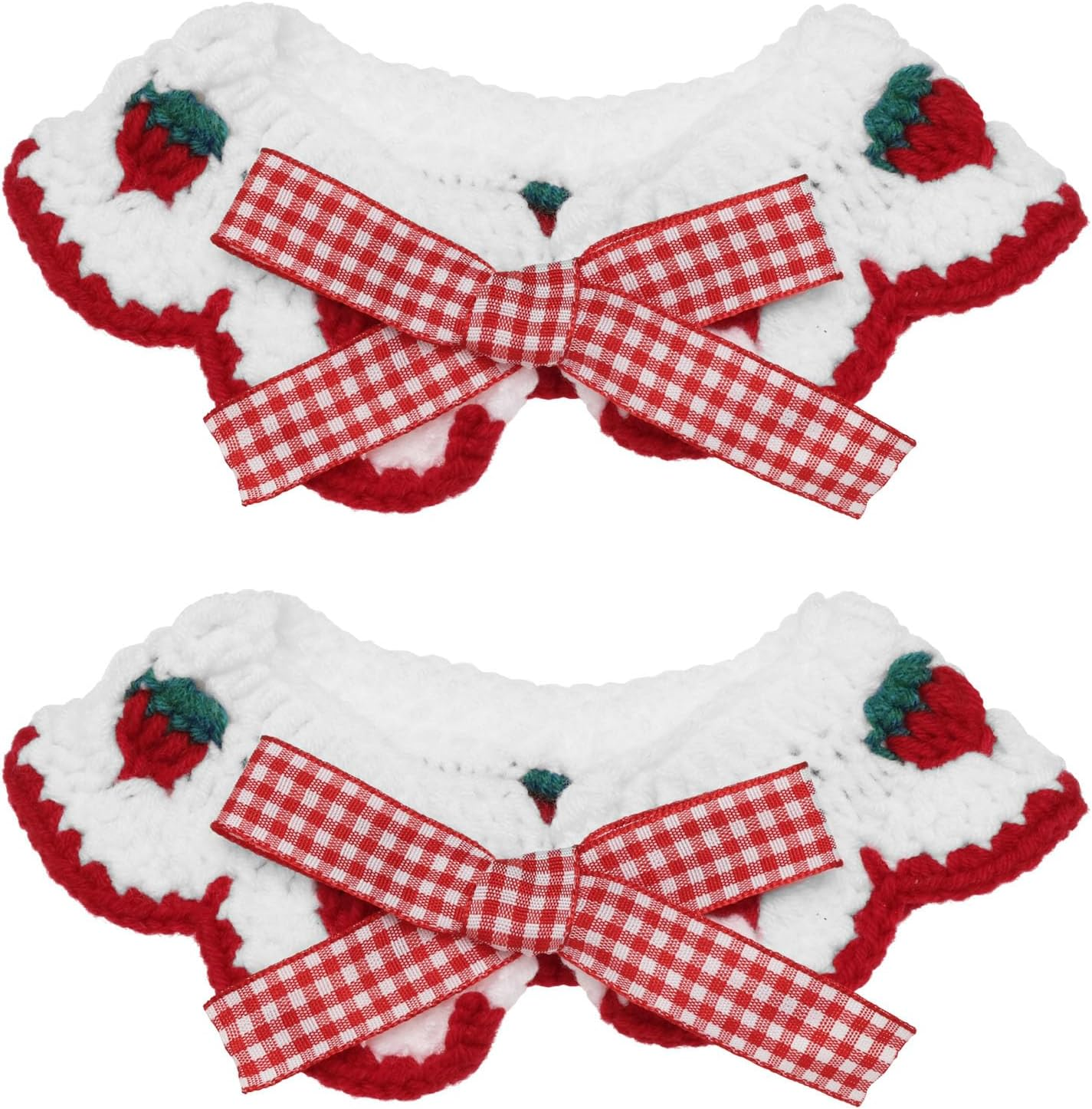 Emagtech 2 Pieces Knitted Collar for Cats Neck Circumference 20-25 Cm Suitable for Cats Weighing 2-4 Kg with Cute Bow Tie and Strawberry Pattern for Cats Kittens and Puppies (S) image number 3