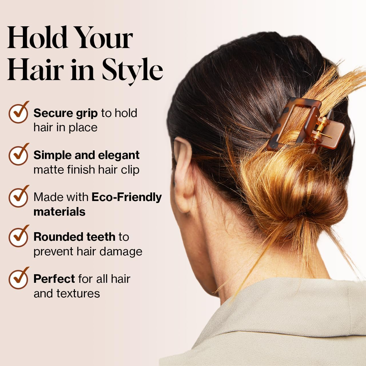 Kitsch Assorted Hair Claw Clips for Women, Recycled Plastic Large Claw Clips & Medium Rectangle Claw Clips & Small Open, Shaped Flat Lay Hair Clip, Matte Claw Clip - 3 Pcs Black & Tortoise image number 1