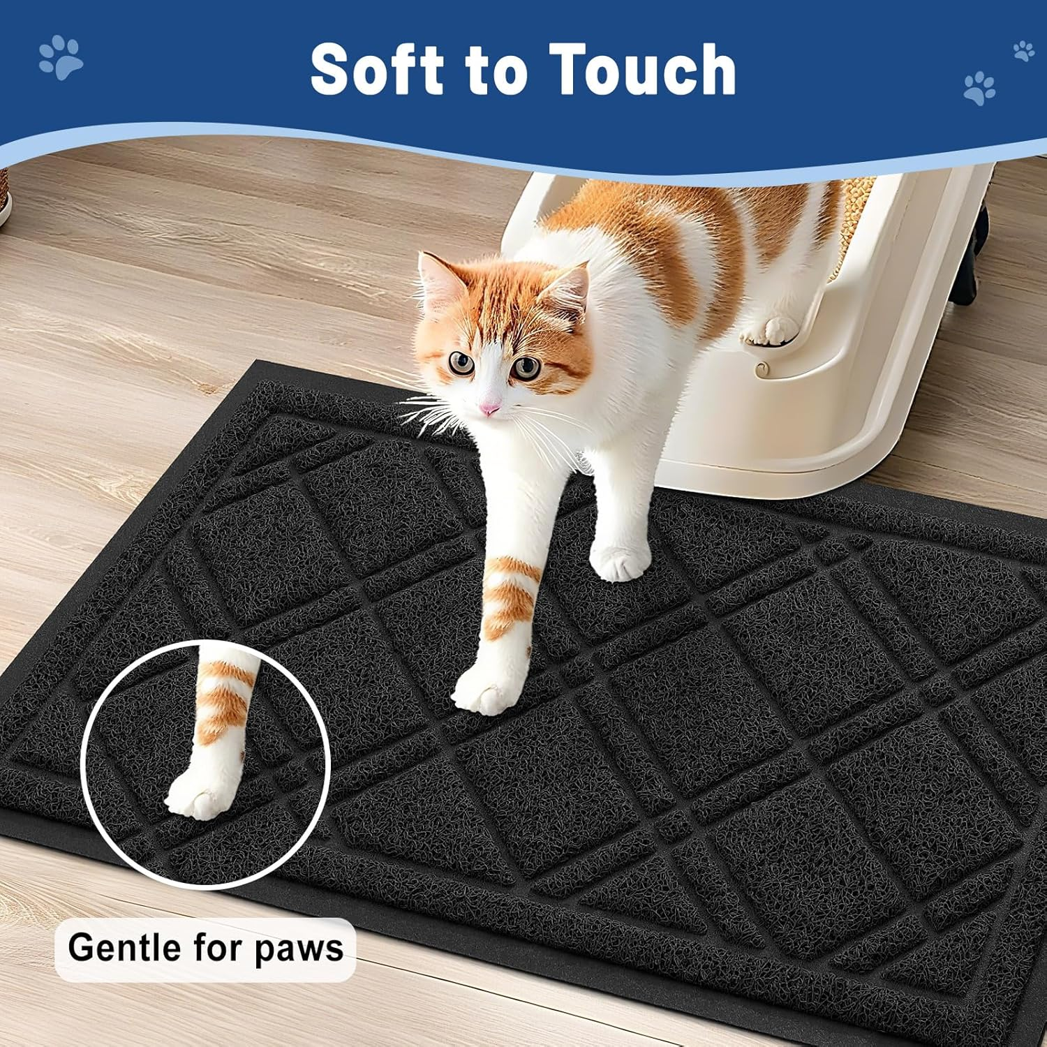 Smiry Cat Litter Box Mat 30X17, Non-Slip Water Resistant Litter Trapping Mat, Easy Clean Less Waste and Urine-Locking Cat Carpet for Indoor, Black image number 1