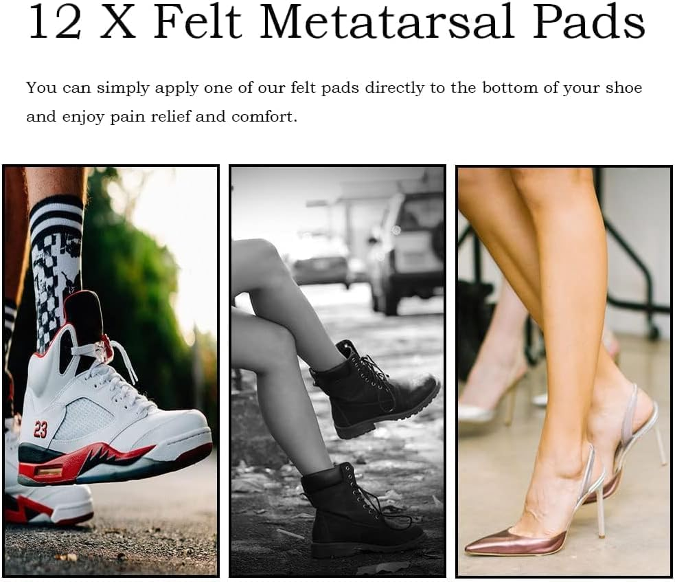 Foot Cushion Forefoot Support Pads Shoe Pads Foot Pads,12Pcs Felt Metatarsal Pads Metatarsal Foot Pads,Metatarsal Felt Feet Pads Insert Pads Foot Cushion Forefoot Support Adhesive Foam Foot Pads (White) image number 5