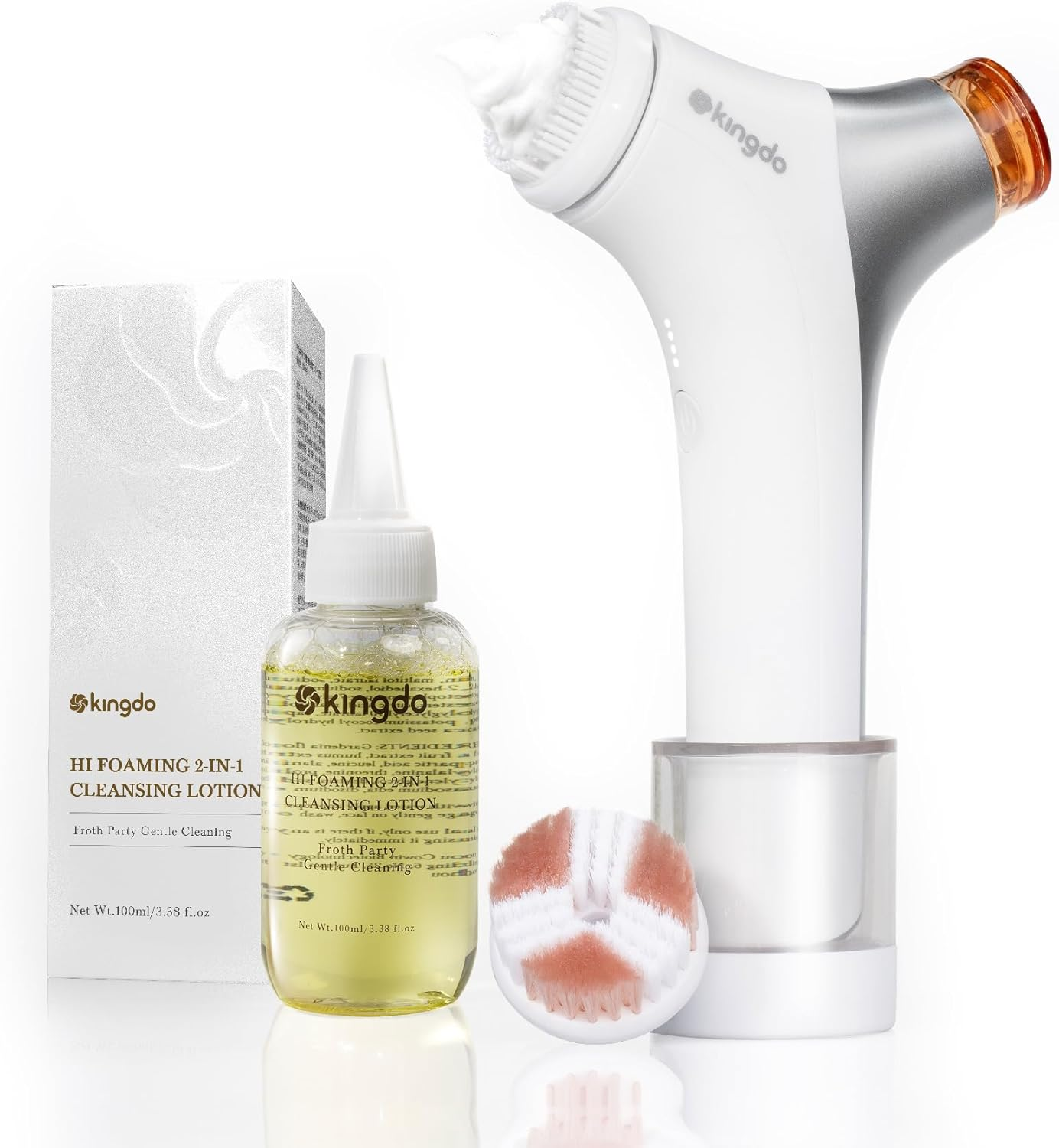 Kingdo 2-In-1 Face Scrubber & Makeup Remover Device, Smart Automatic Foaming Facial Cleansing Brush Exfoliator with Face Cleanser for Deep Cleansing & Exfoliating & Removing Makeup Skin Care image number 6