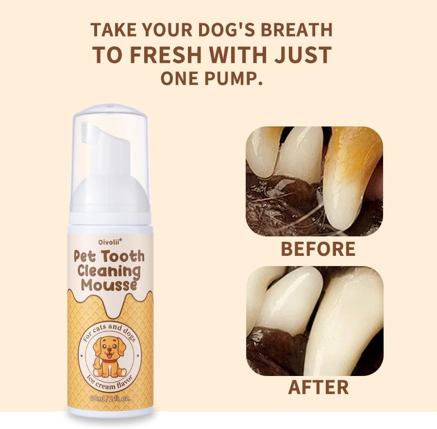 Pet Dental Cleaning Mousse, Ice Cream Flavor, 60Ml, with Natural Ingredients for Dogs and Cats, Fresh Breath Formula image number 4