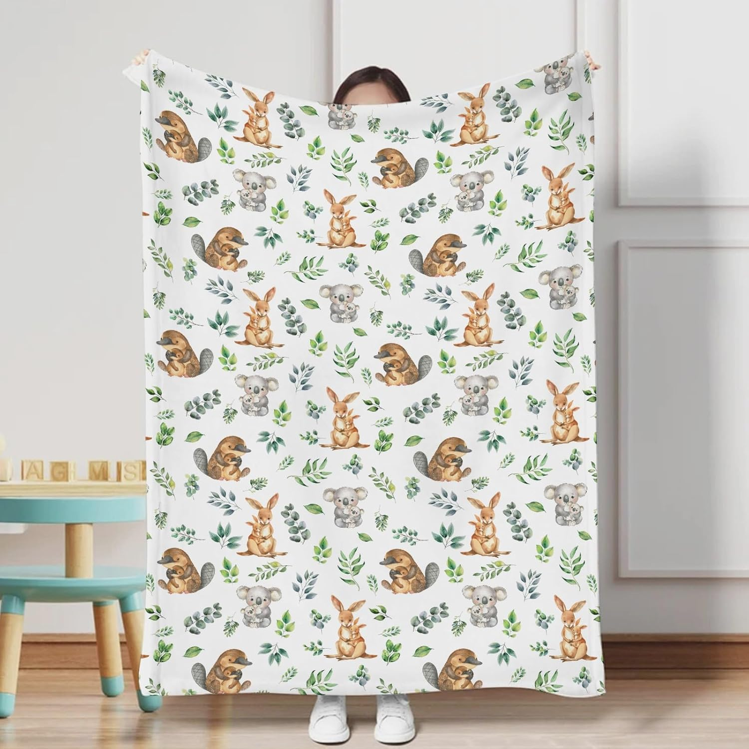 Baby Australian Animals Blanket for Boy Girl Koala Kangaroo Green Leaves Swaddle Blanket Wildlife Soft Flannel Receiving Blankets Infant Newborn Toddler Nursery Crib Bed Blankets Playmat 30X40 image number 5