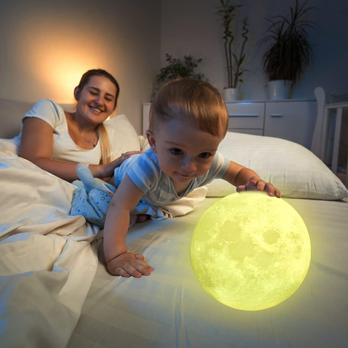 Moon Lamp, Coopark 3D Printing Night Light 16 Colors LED Lighting with 4 Modes USB Charging & Wooden Stand, Remote & Touch Control(15Cm/5.9Inch) Warm Theme Bedroom Decor Cool Creative for Boys Girls image number 5