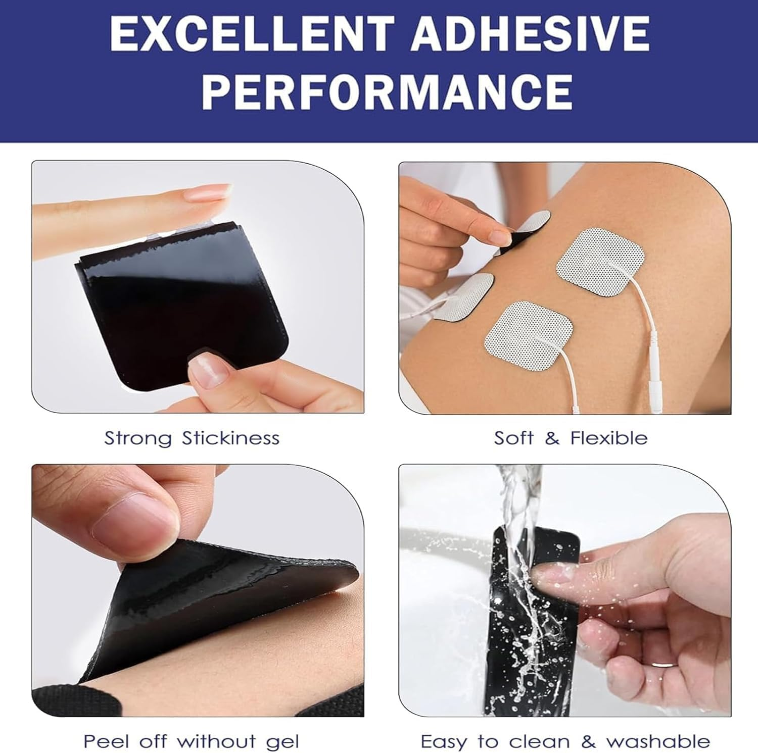 TENS Unit Replacement Electrode Pads, 20 Pcs Reusable Self-Adhesive Electrodes Pads,Latex Free Pigtail TENS Pads,Skin-Friendly,Compatible with TENS, Etekcity, Nicwell Care Tens image number 1