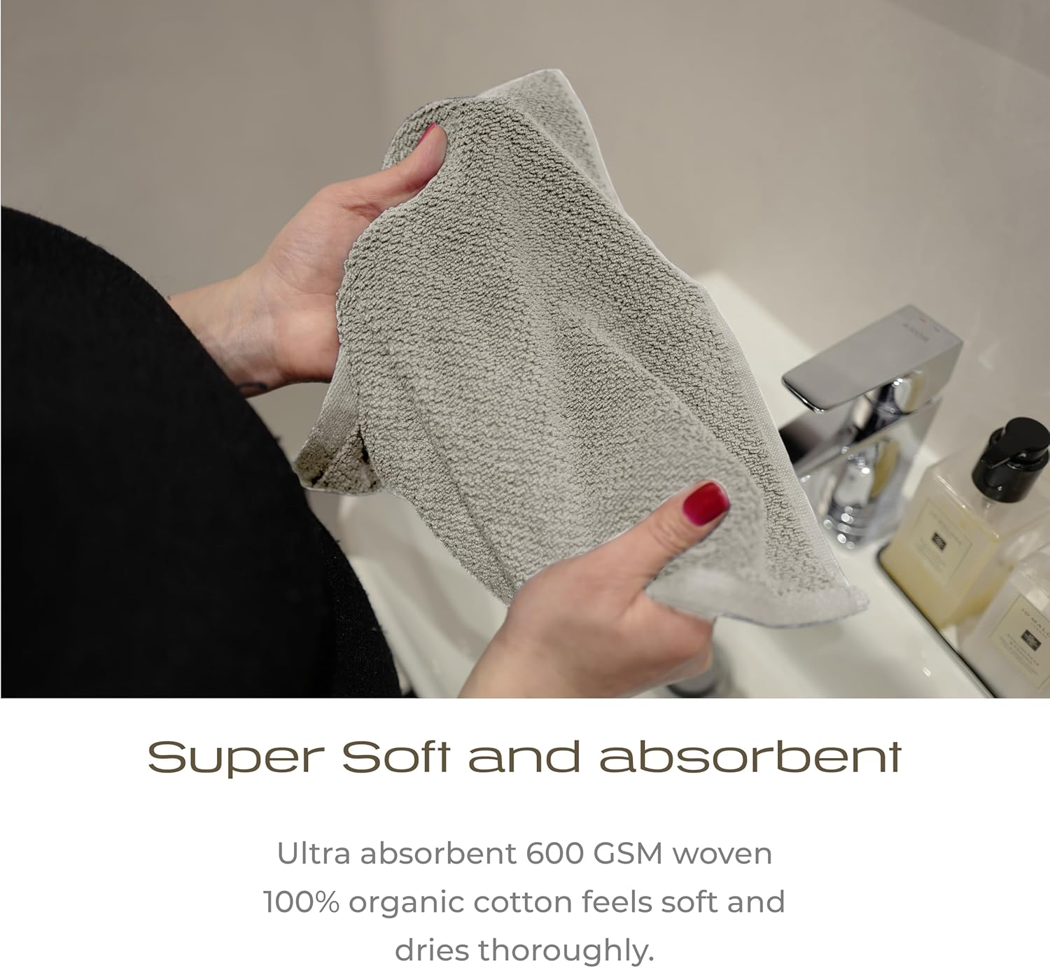 KOHDA LIVING Luxury Washcloths for Face &ndash; Wash Cloths for Bathroom, Silver Infused, Thick & Soft Face Towels &ndash; Premium Luxury Wash Cloths for Your Face, Body, or Bathroom &ndash; 4 Pack (Dune) image number 4