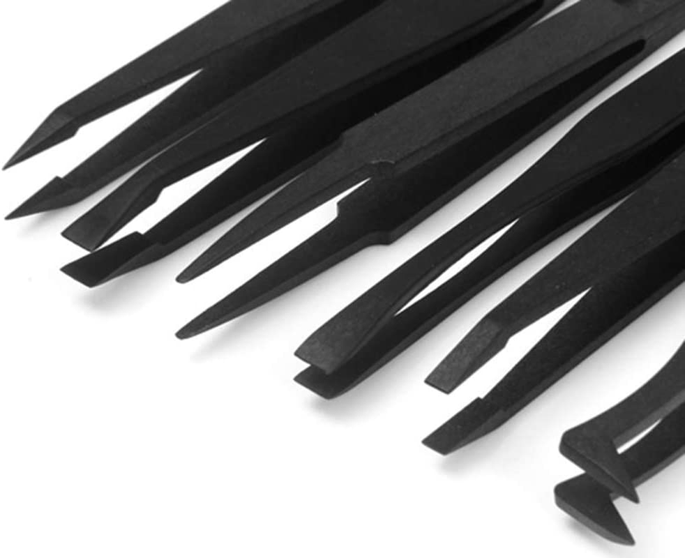 FEITA Precision Plastic Tweezers Kit - Plastic anti Static Tweezers Set Pickup Craft Electronics DIY Repair Tool - Black - 6Pcs image number 4
