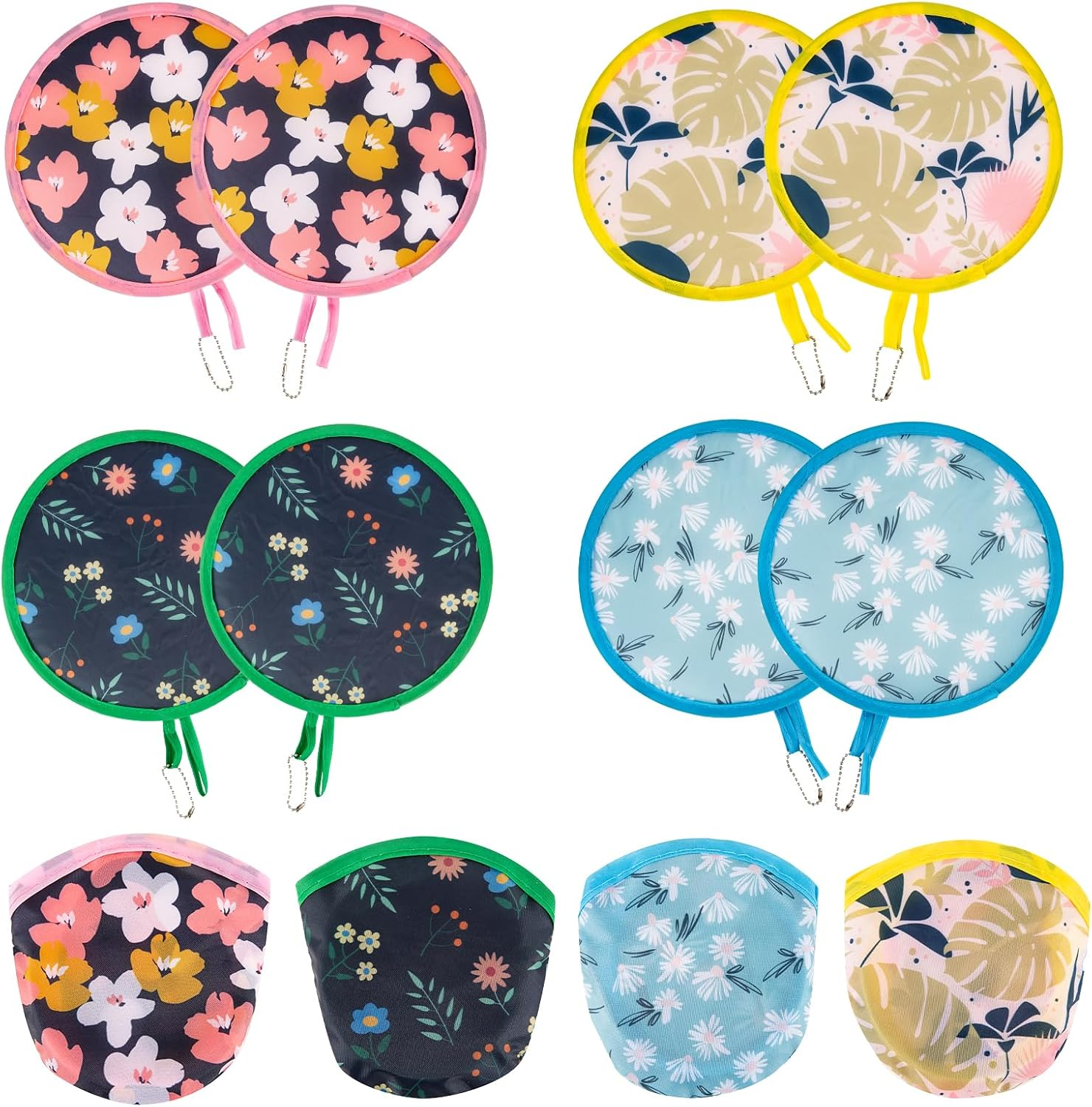 HDBHBH 4Pcs Floral round Foldable Hand Fan - Japanese Style Handheld Foldable Compact Cooling Fans for Outdoor Games, Xmas Decoration, Festival, Party Favors,Travel