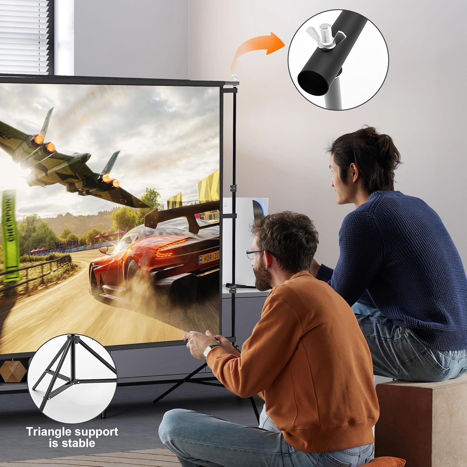 Aumerage Projector Screen with Stand, Outdoor Indoor 120 Inch Projection Screen, Portable 16:9 4K HD Rear Front Movie Screen with Carry Bag Wrinkle-Free for Home Theater Backyard Cinema image number 6