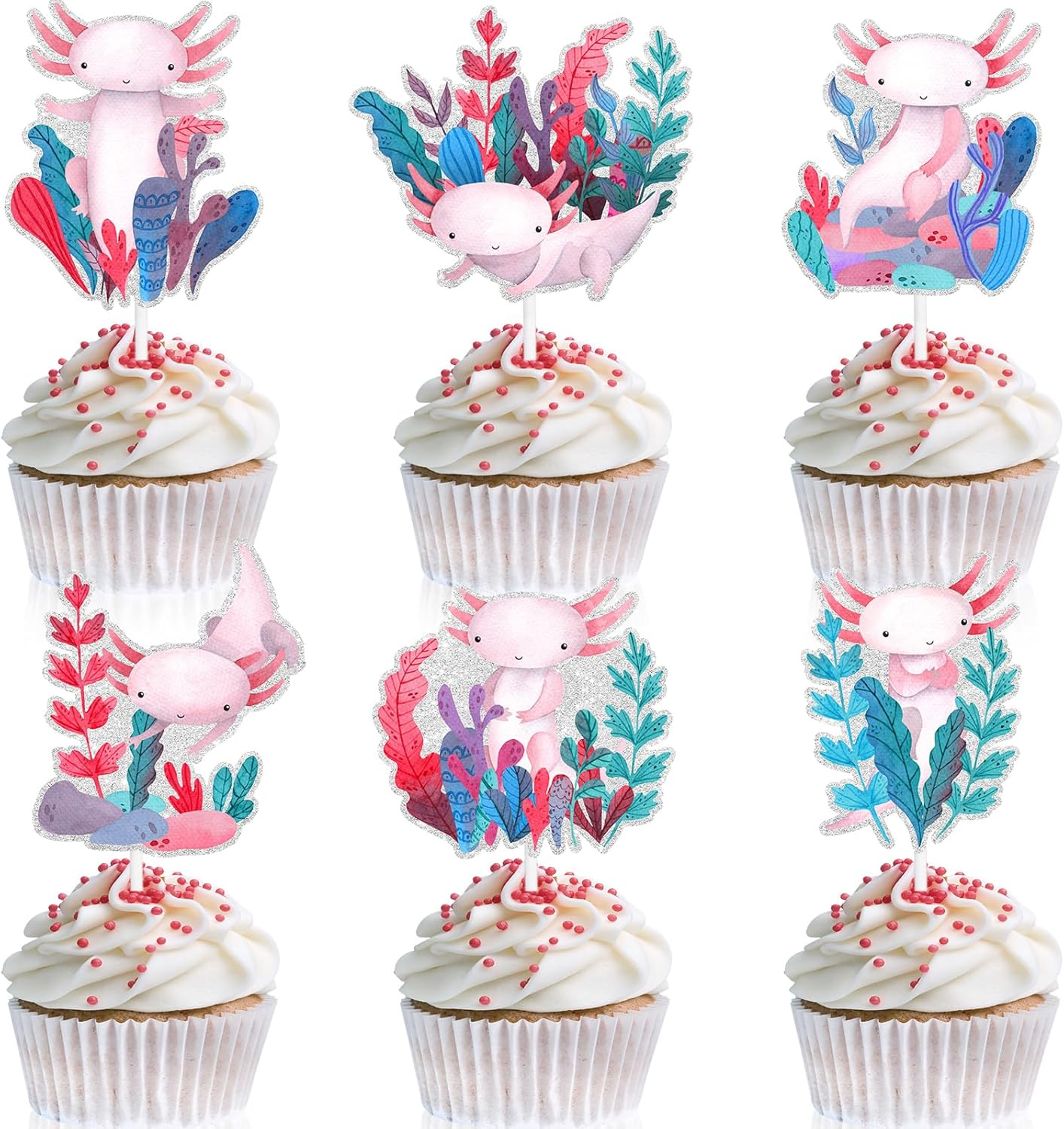 18Pcs Cute Cartoon Salamander Kids Happy Birthday Cupcake Decorations Set-This Is a Great Party Decoration for Reptile Party, Boys and Girls Birthday Party, Newt Theme Party, or Baby Showers-Liangss