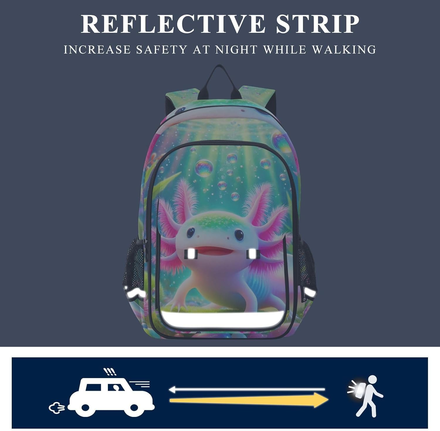 RPLIFE Cute Pink Axolotl Colorful Kids Book Bag, Backpack Chest Strap Kids, Girls Big Backpack, Cute Pink Axolotl Colorful, One Size, Traditional Backpacks image number 1