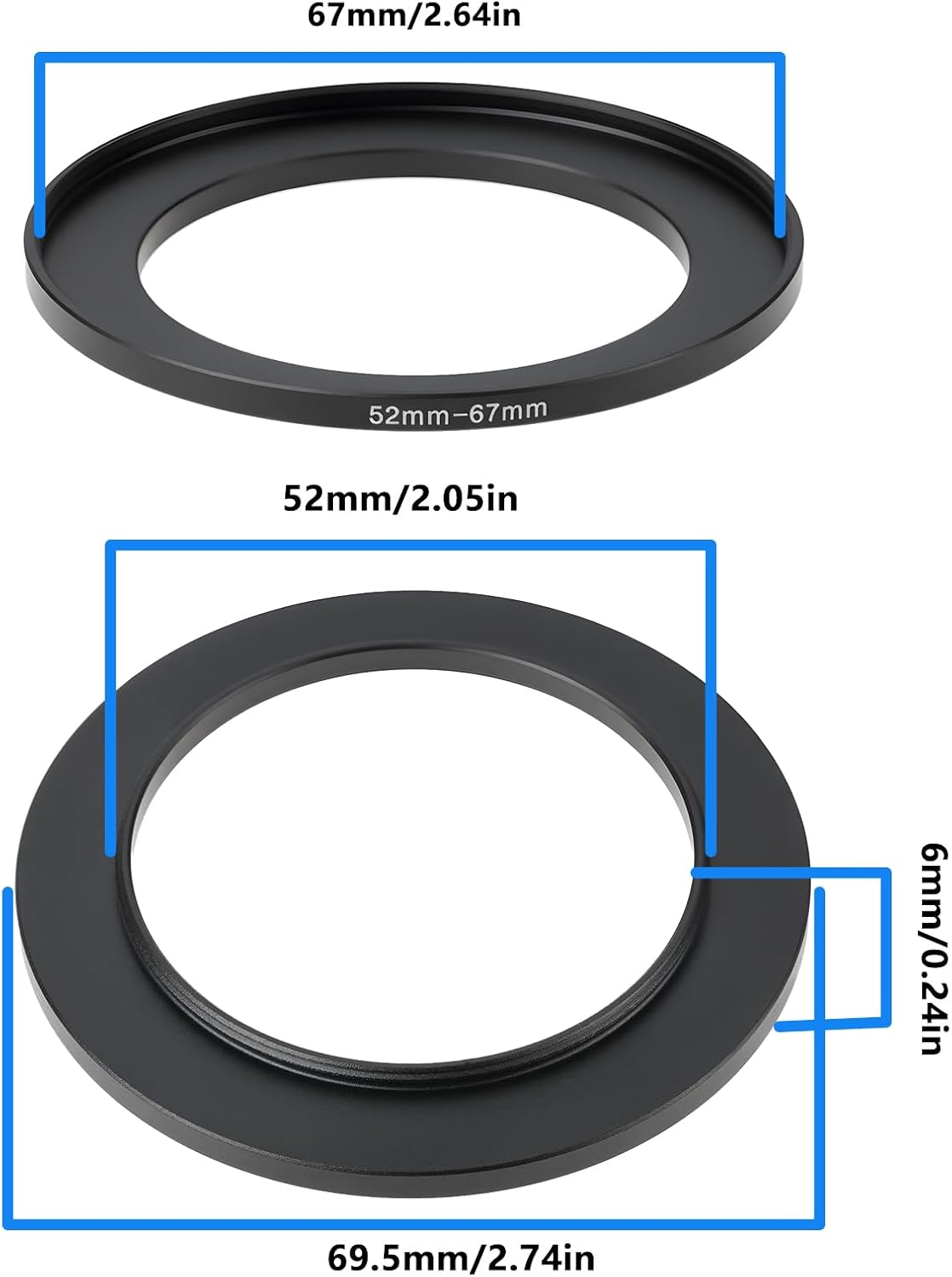 Be in Your Mind 2 Pcs 52Mm to 67Mm Step up Camera Lens Converter Filter Adapter Ring Metal image number 2