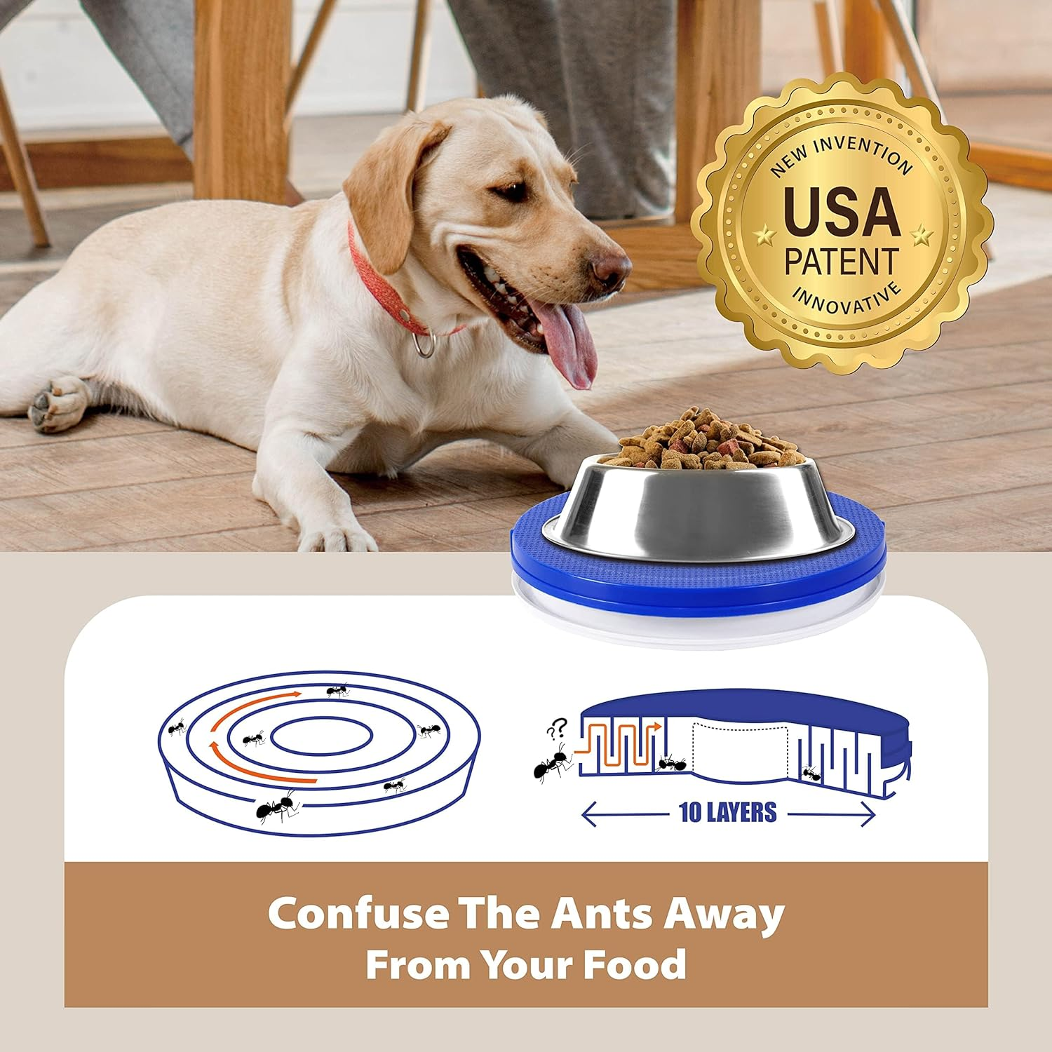 Soulthink Ant Proof Cat Dog Bowl Tray - 2024 New Innovation anti Ant Pet Food Dish Indoor No Chemical No Water Needed Different from Traditional Ant Trap (Royal Blue) image number 3
