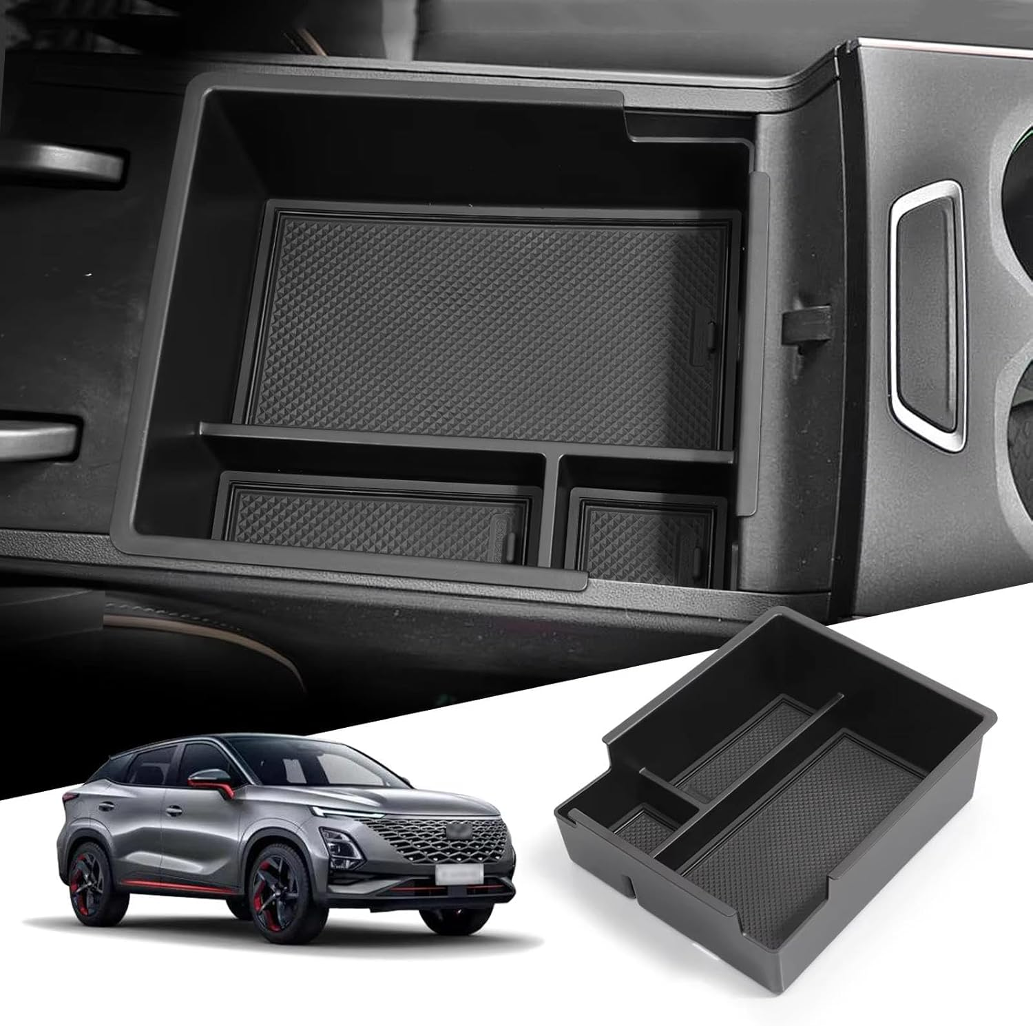 HKYLRAT Upgrade Center Console Organizer Fit for BYD Shark, Custom Fit ABS Storage Tray, Anti-Slip Armrest Box Organizer with Dividers (Black) image number 4