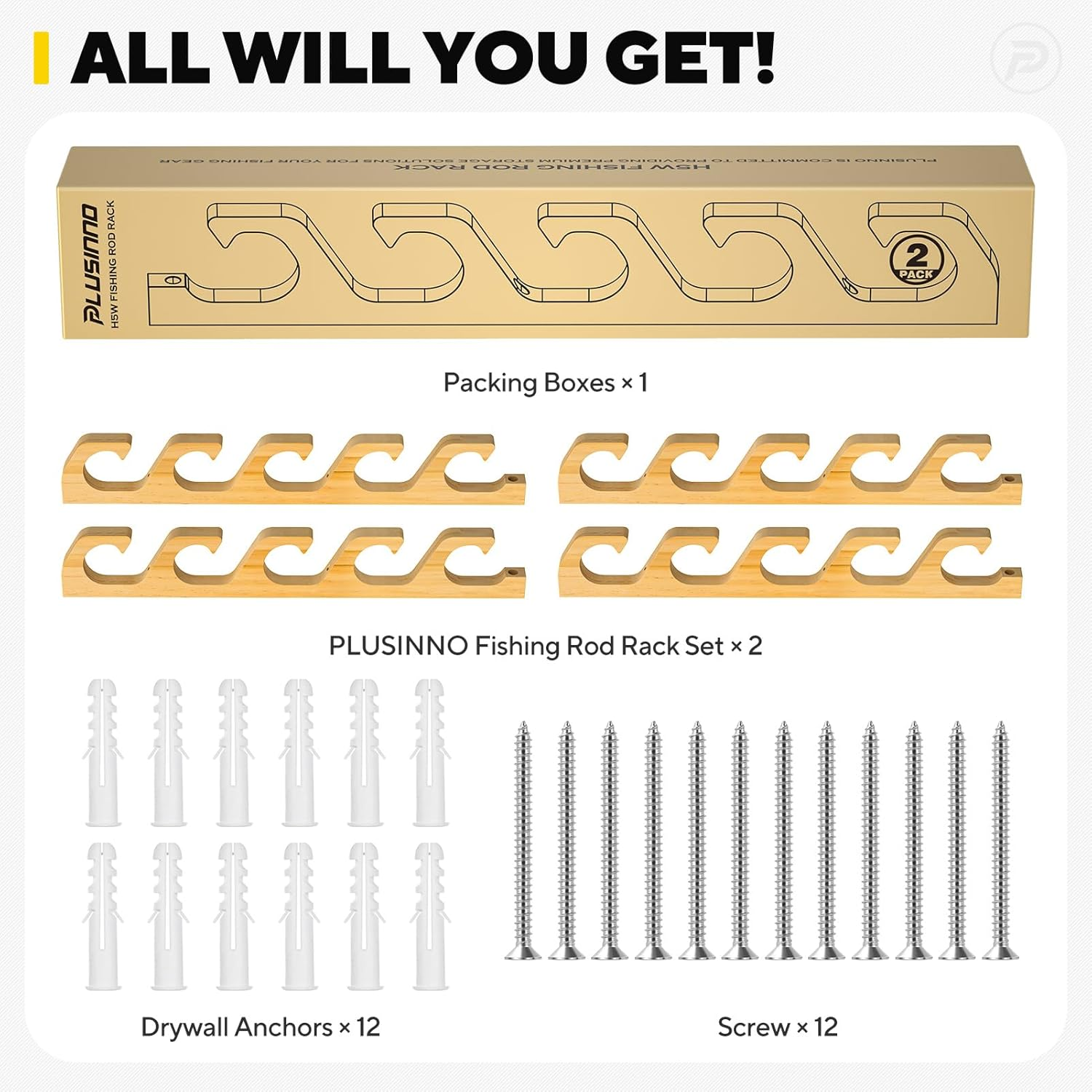 PLUSINNO WH5 Horizontal Fishing Rod/Pole Holders for Garage, Wall or Ceiling Mounted Rack, Solid Wood Fishing Rod Holder Holds up to 5/10/20 Rods or Combos Fishing Gear, Gifts for Men image number 5