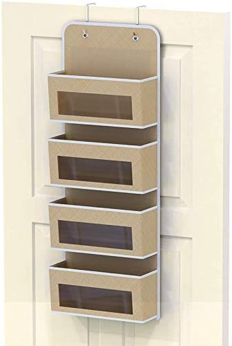 Over Door/Wall Mount 4 Clear Window Pocket Organizer, Brown (Coffee)