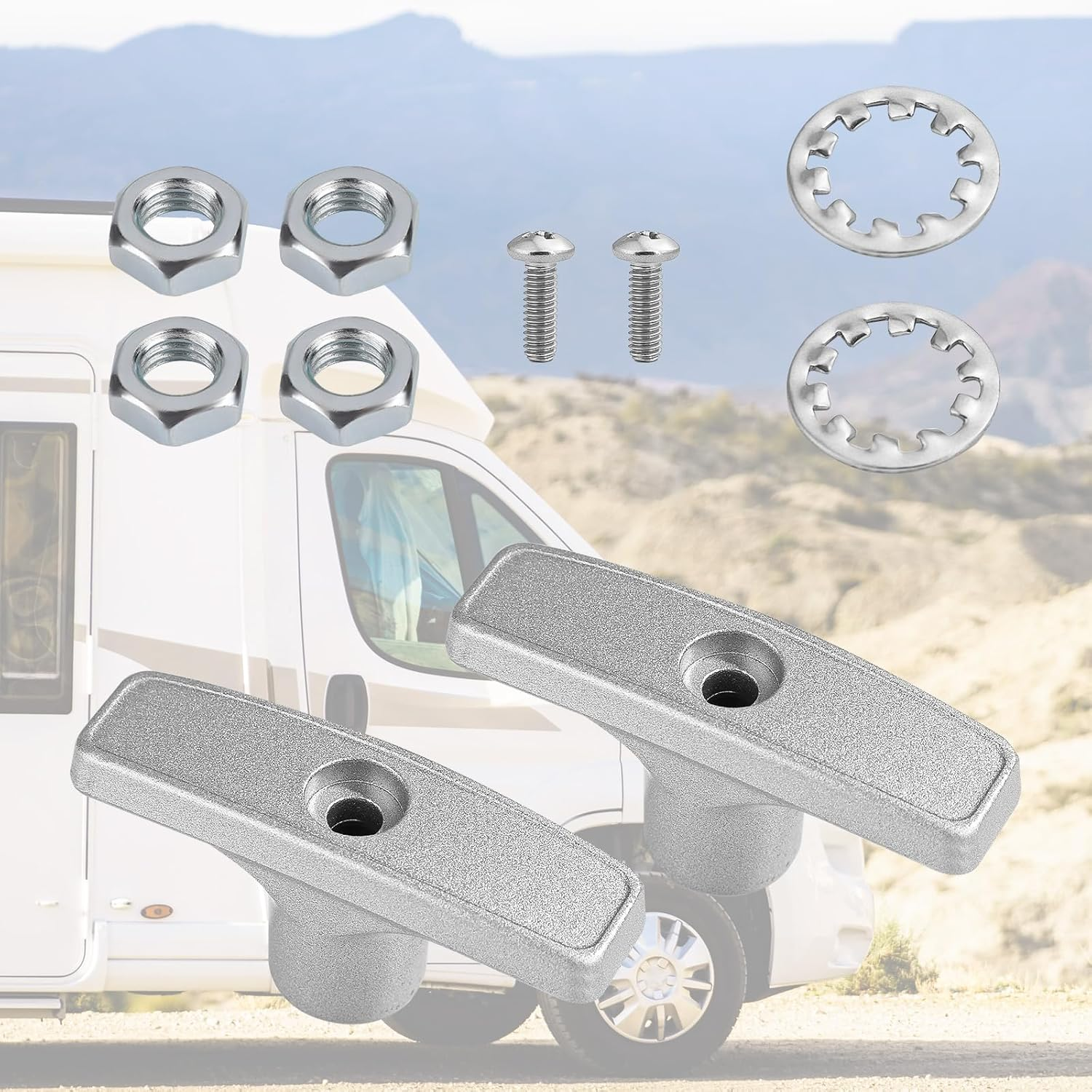 2Pcs RV Waste Valve Handle Replacements, Metal RV Tank Handle Replacement Set with 4 Nuts 2 Screws 2 Gaskets for Camper Sewer Tank Dump Release Valve Extension Rod image number 2