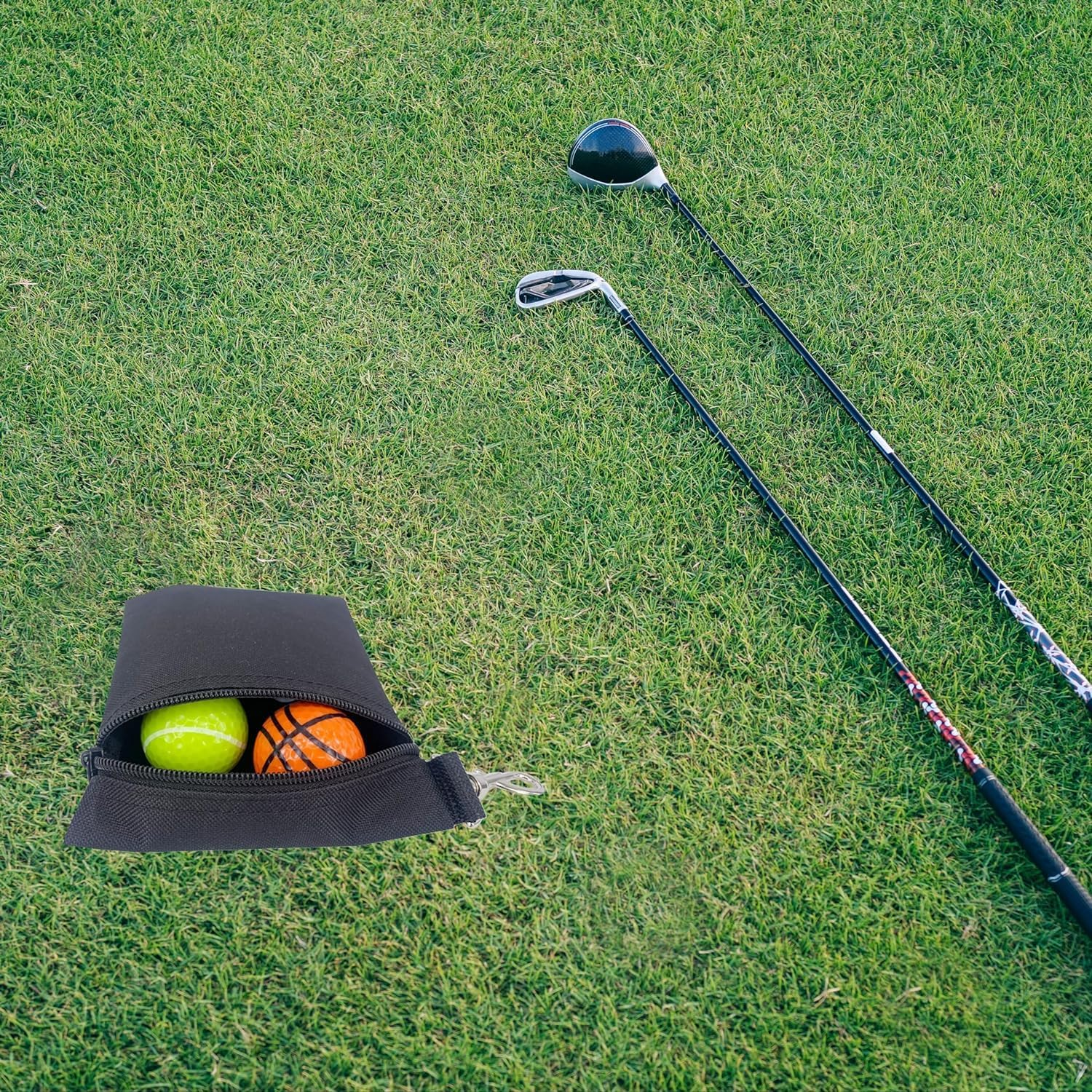 Zipper Golf Tee Ball Pouch Bag with Metal Lobster Claw Clip,2Pcs Zipper Golf Tee Bag Pouch with Metal Lobster Claw Clip,Golf Tee Pouch Golf Ball Bag Golf Ball Storage Bag with Lobster Claw Clip,Black - Black image number 4