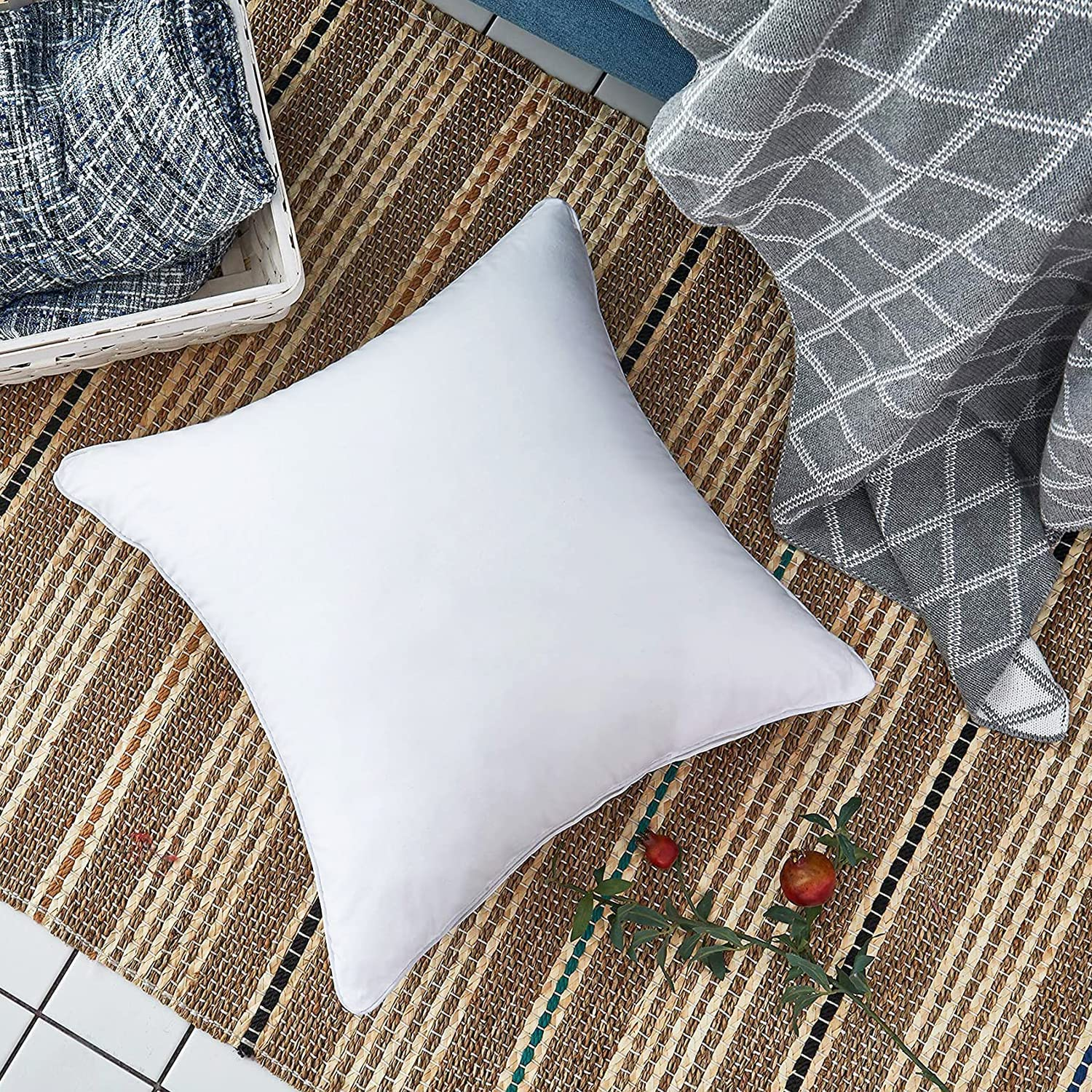 Bedding Cushion Inner Pads (Pack of 2), RKINC Cushion Stuffer Inserts, anti Allergy Cotton Blend Fabric, Hollowfibre Square Pillows (White) (55 X 55 Cm)