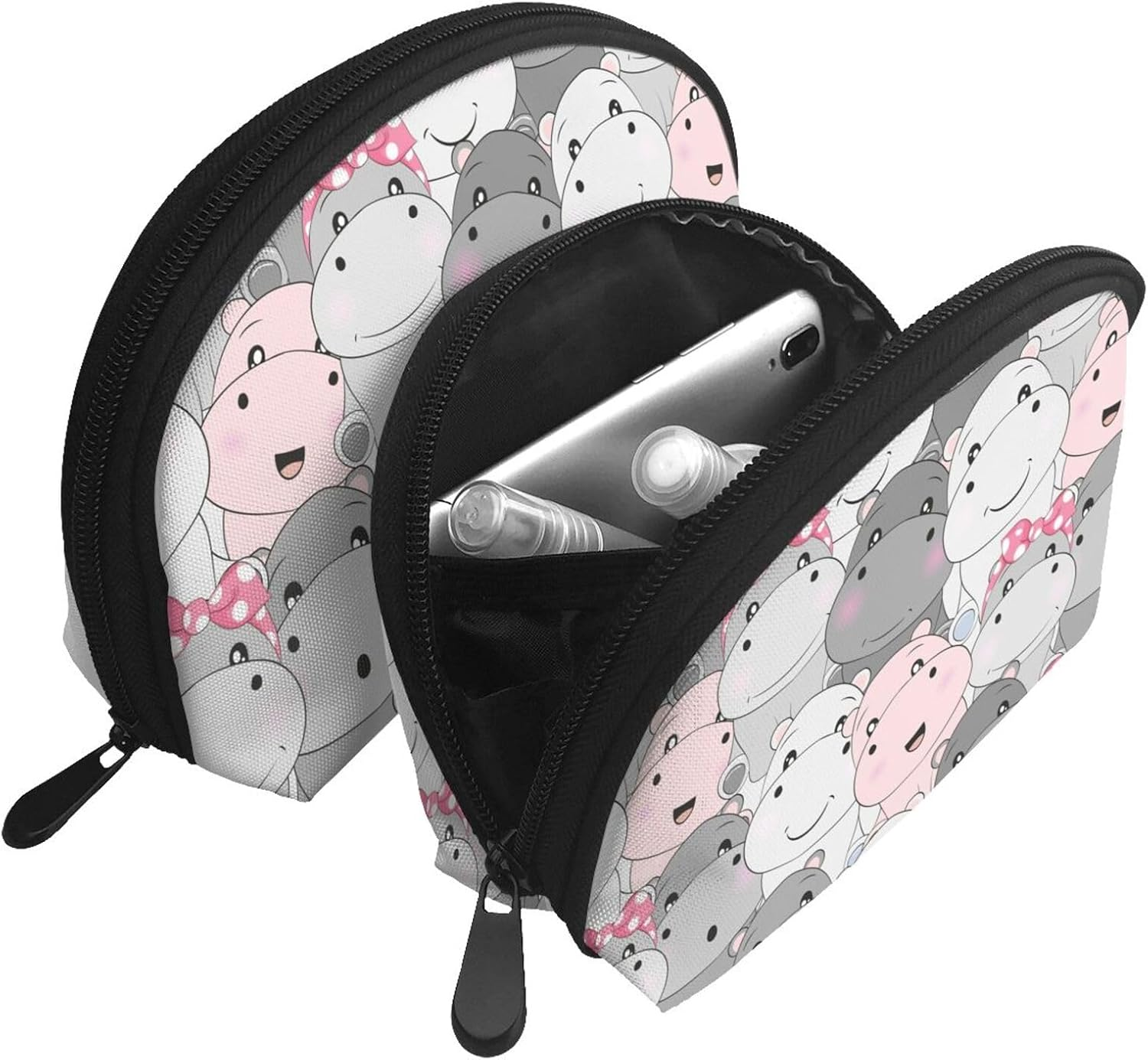 Cozimangoe Coin Pouch Makeup Bags Set, 2 Piece Shell Shape Cosmetic Bag with Pockets for Daily Travel Handbag Lipstick Keys Toiletry, Personalized Cute Baby Hippos image number 6