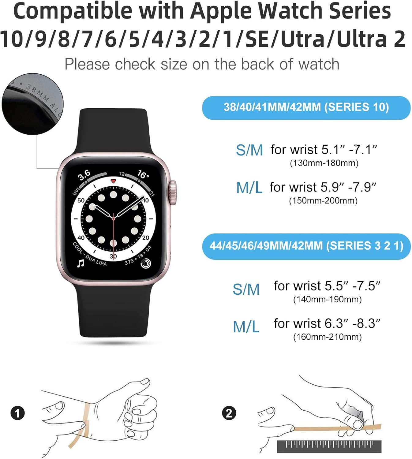 Cemika Compatible with Apple Watch Band 38Mm 40Mm 41Mm 42Mm 44Mm 45Mm 49Mm, Silicone Replacement Bands for Iwatch SE Series 9 8 7 6 5 4 3 2 1, 42Mm/44Mm/44Mm/44Mm/44Mm/1.772 Inch/49Mm-S/M, Black image number 4