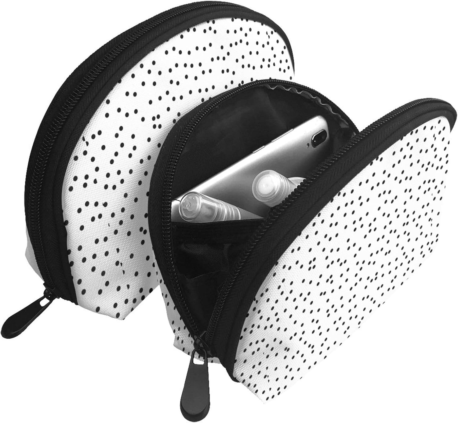 Coin Pouch Makeup Bags Set, 2 Piece Shell Shape Cosmetic Bag with Pockets for Daily Travel Handbag Lipstick Keys Toiletry, Personalized Polka Dot Black on White image number 6