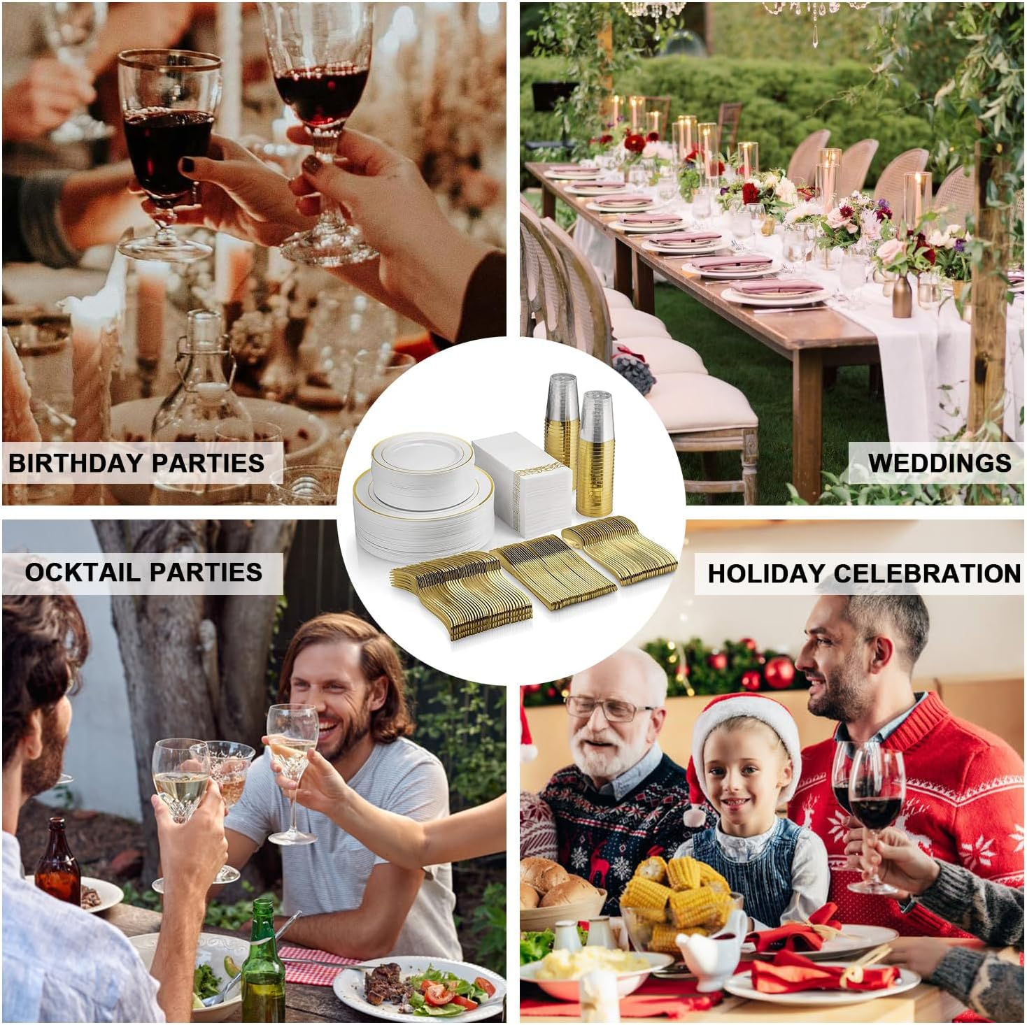 EDINNO Crockery Set, 175 Piece Crockery Set for 25 People with Knives, Spoons, Forks, Cups, Paper Towels, Salad Plates and Serving Trays Party Set for Multiple People Potlucks, Birthday Parties