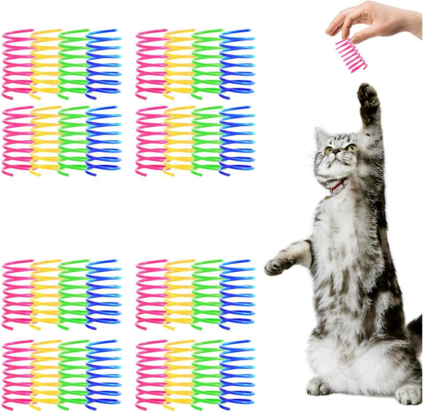 32 Pack Cat Spring Plaything, Colorful Interactive Cat Plaything Plastic Coil Springs Cat Toy for Swatting, Biting, Kitten Plaything image number 5