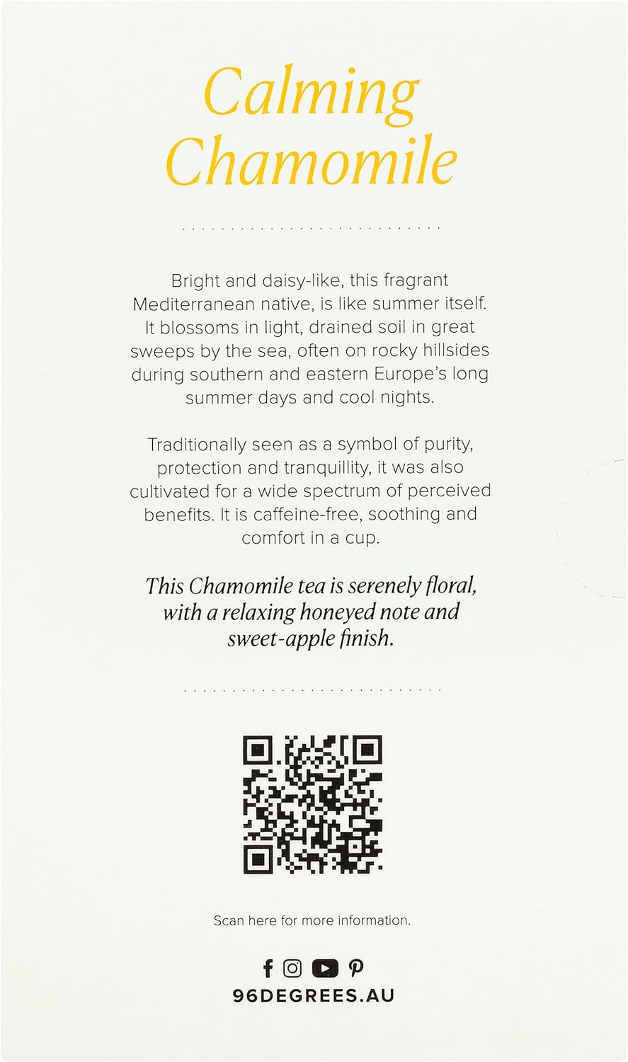 96&deg; Chamomile Tea - 20 Pyramid Tea Bags, Individually Wrapped, Floral, Sweet and Relaxing, Biodegradable Plant-Based Bags image number 1