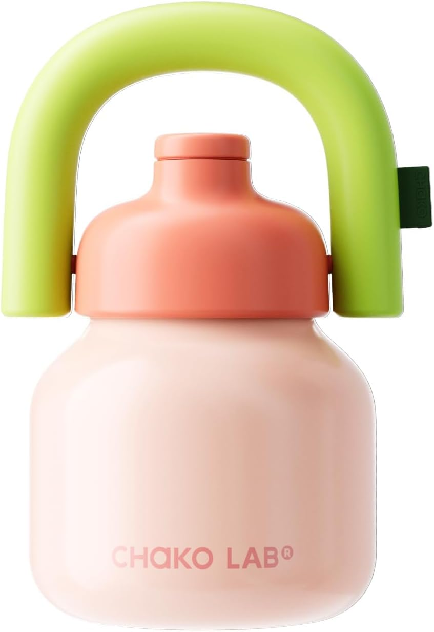 Water Bottle with Straw and Carry Handle | Wide Mouth Vacuum Insulated Stainless Steel Metal Thermos Bottles | Reusable, Leak-Proof and Bpa-Free | 33Oz (Pink&Green)