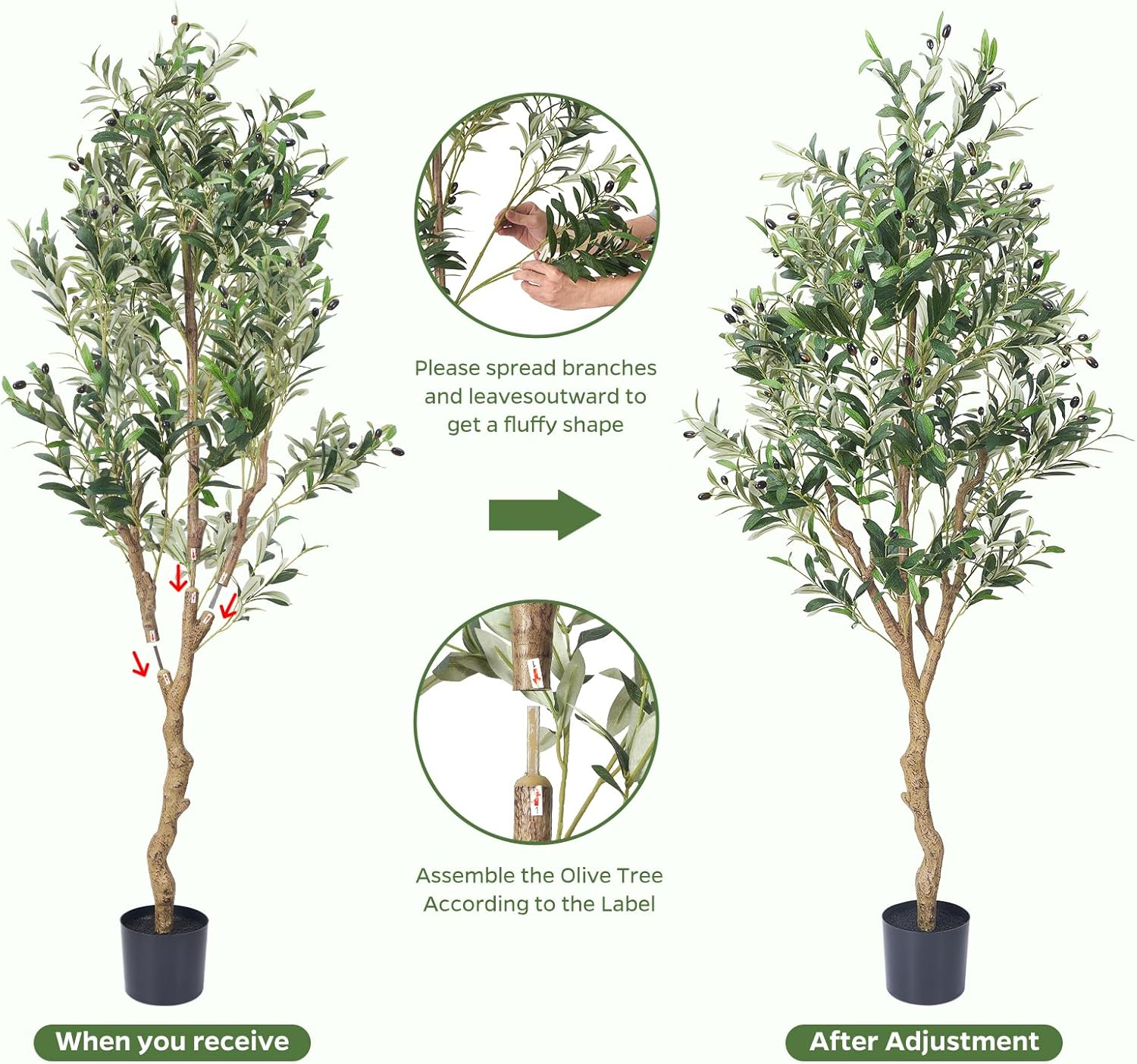 CQLITI Artificial Olive Tree- Artificial Plants Large Olive Tree Plant in Pot, Olive Tree Decoration for Home, Living Room, Bedroom, Office, Garden,210Cm,6.9Ft,83In,Including a 5-Meter LED Light Strip