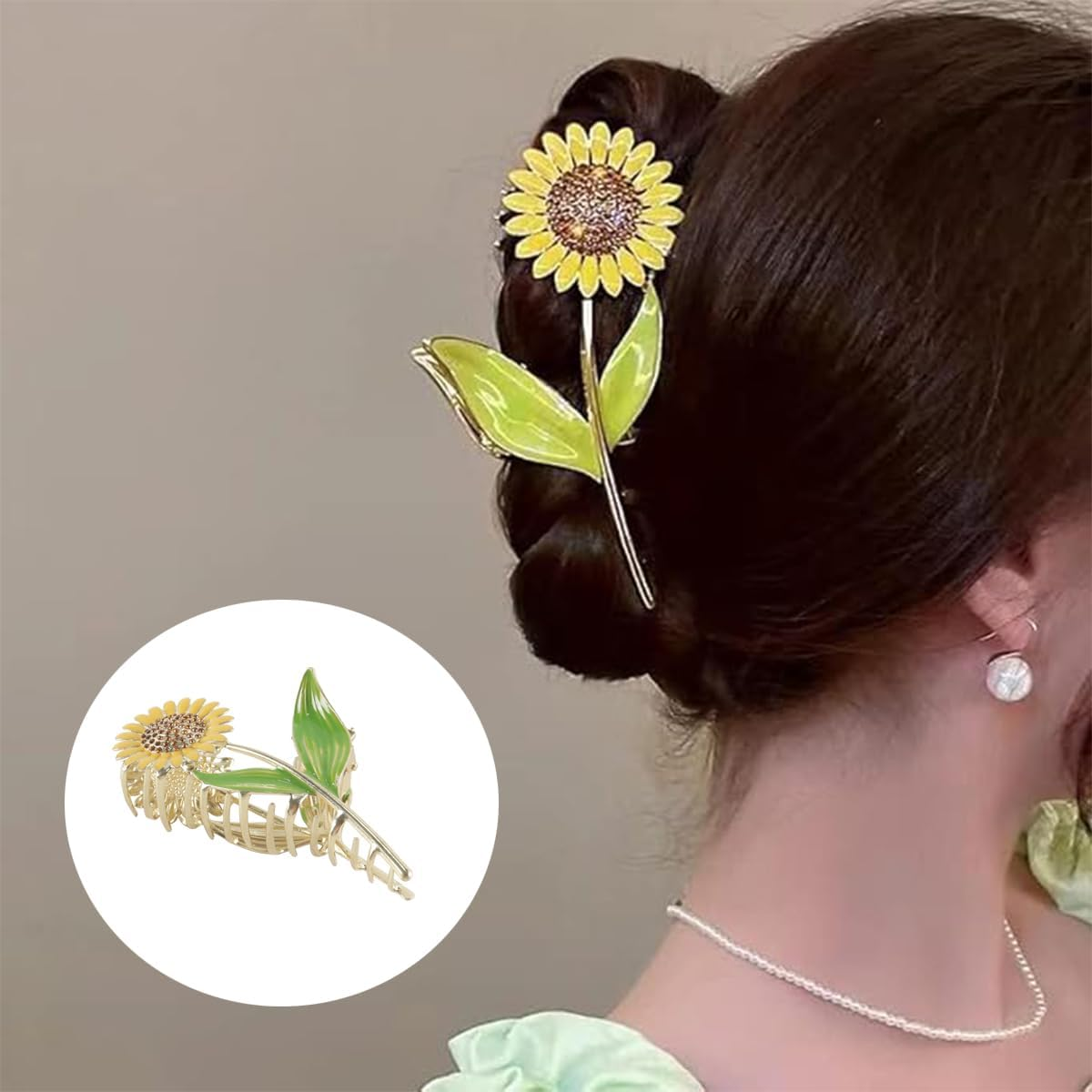 Hoite Sunflower Hair Clips, Elegant Nonslip Hair Clips Fashion Flower Shaped, Long Thick Thin Curly Gift for Women image number 4