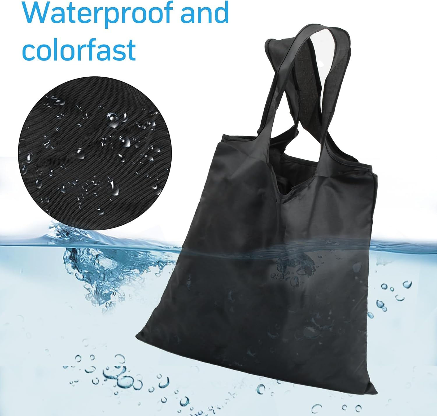 4 Pcs Shopping Bag Foldable Washable 48 * 36.5Cm, Durablen and Lightweight Shopping Bags, Eco Tote Handbag, Shopping Waterproof Tote Bag Black, Reusable Shopping Bag for Daily Grocery image number 5