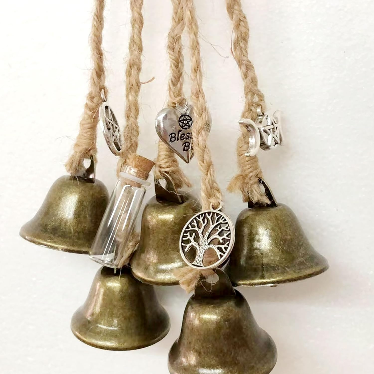 Mrmrkura 2PCS Witch Bells for Door Knob for Protection, Witchy Decor Hanging Witchcraft Decorations Withy Home Decor for Porch Garden and Window Wicca Altar Bell for Energy Protection image number 6