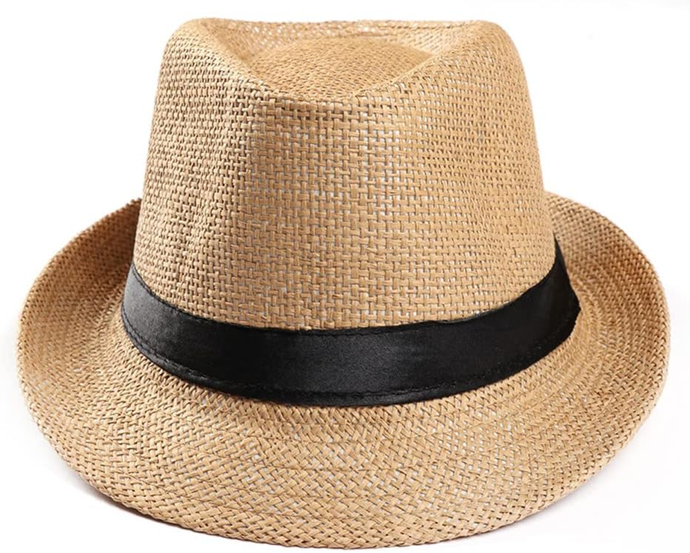 BIGTEDDY Unisex Hat Men Women for Fedora Trilby Wide Brim Straw Cap Beach Sun Gentleman Black image number 1